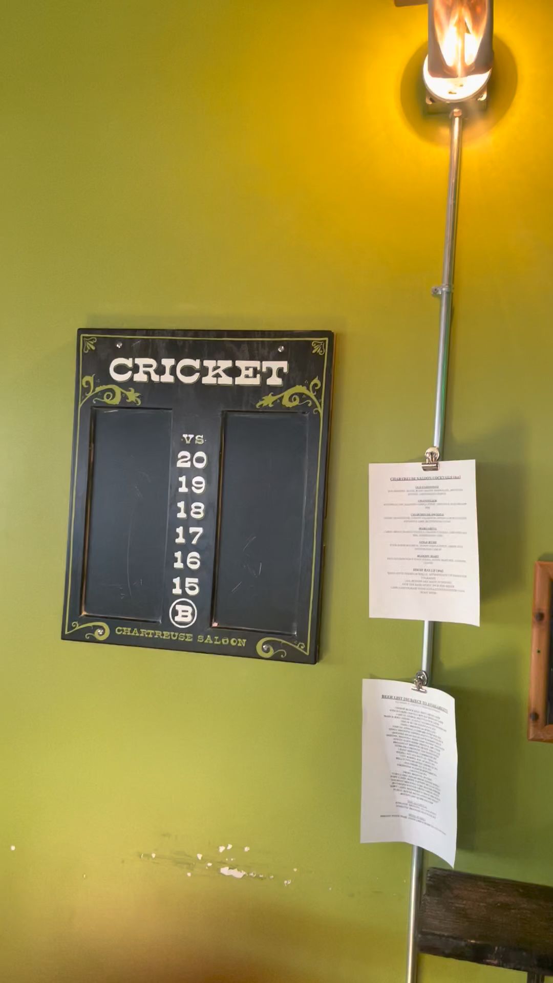 Chartreuse Saloon Menu