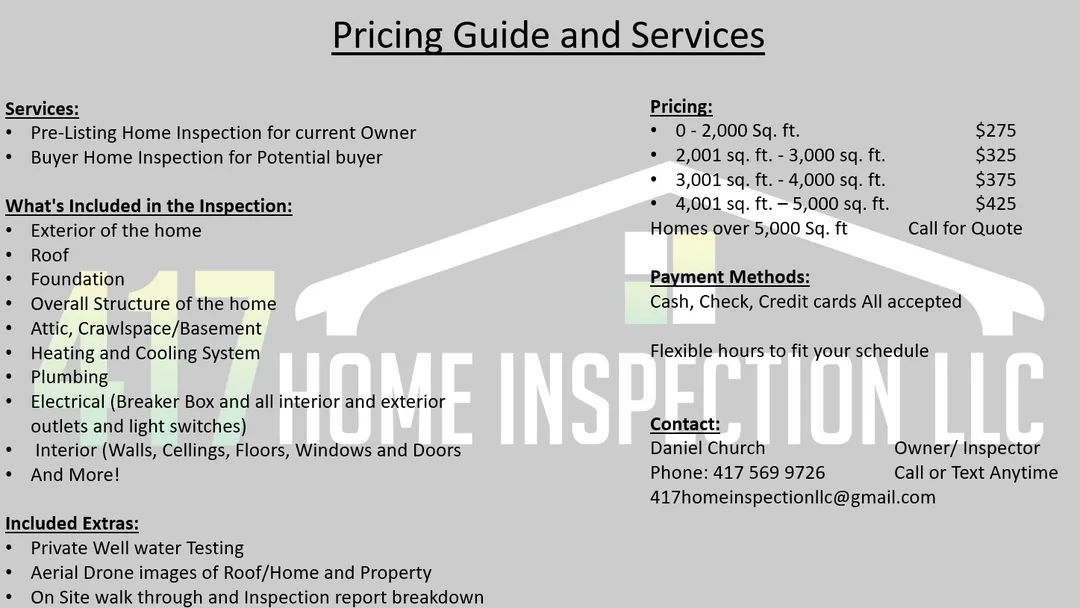 417 Home Inspection llc 1485 KnightsBridge Rd, Marshfield Missouri 65706