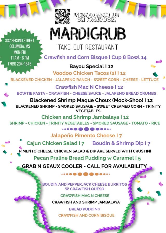 Mardi Grub Menu