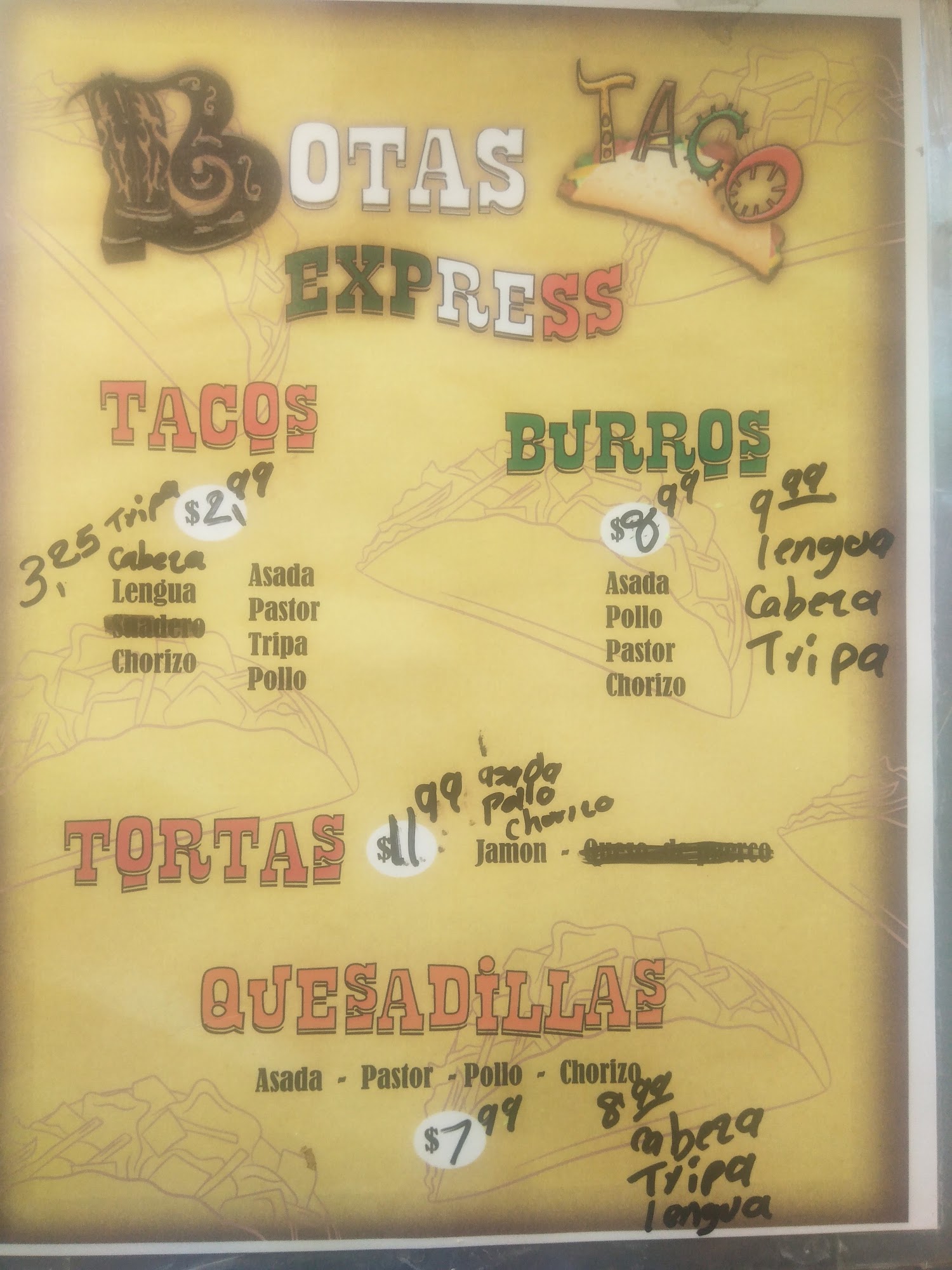 Botas taco expréss Menu