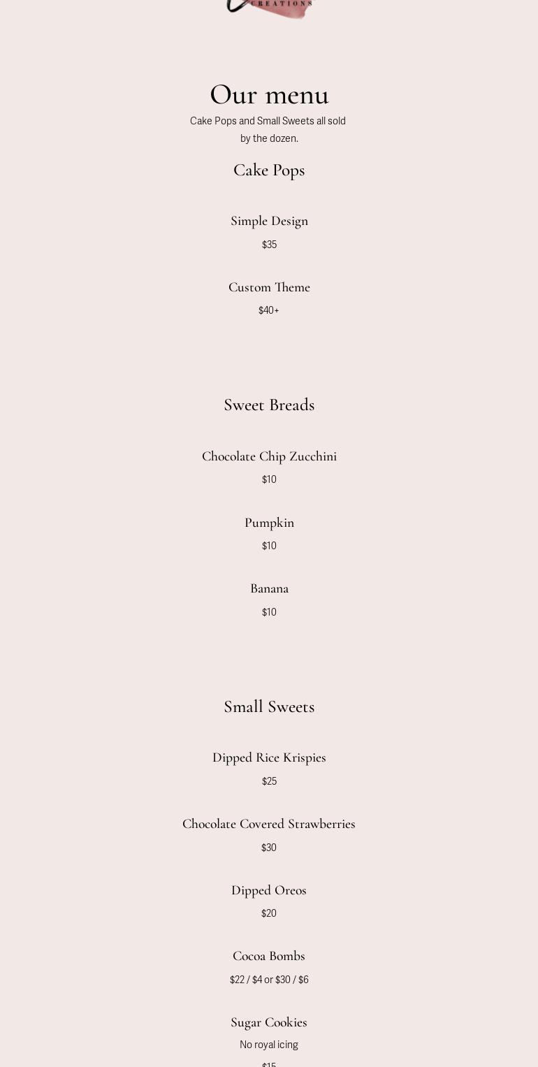 LSJ Creations Menu