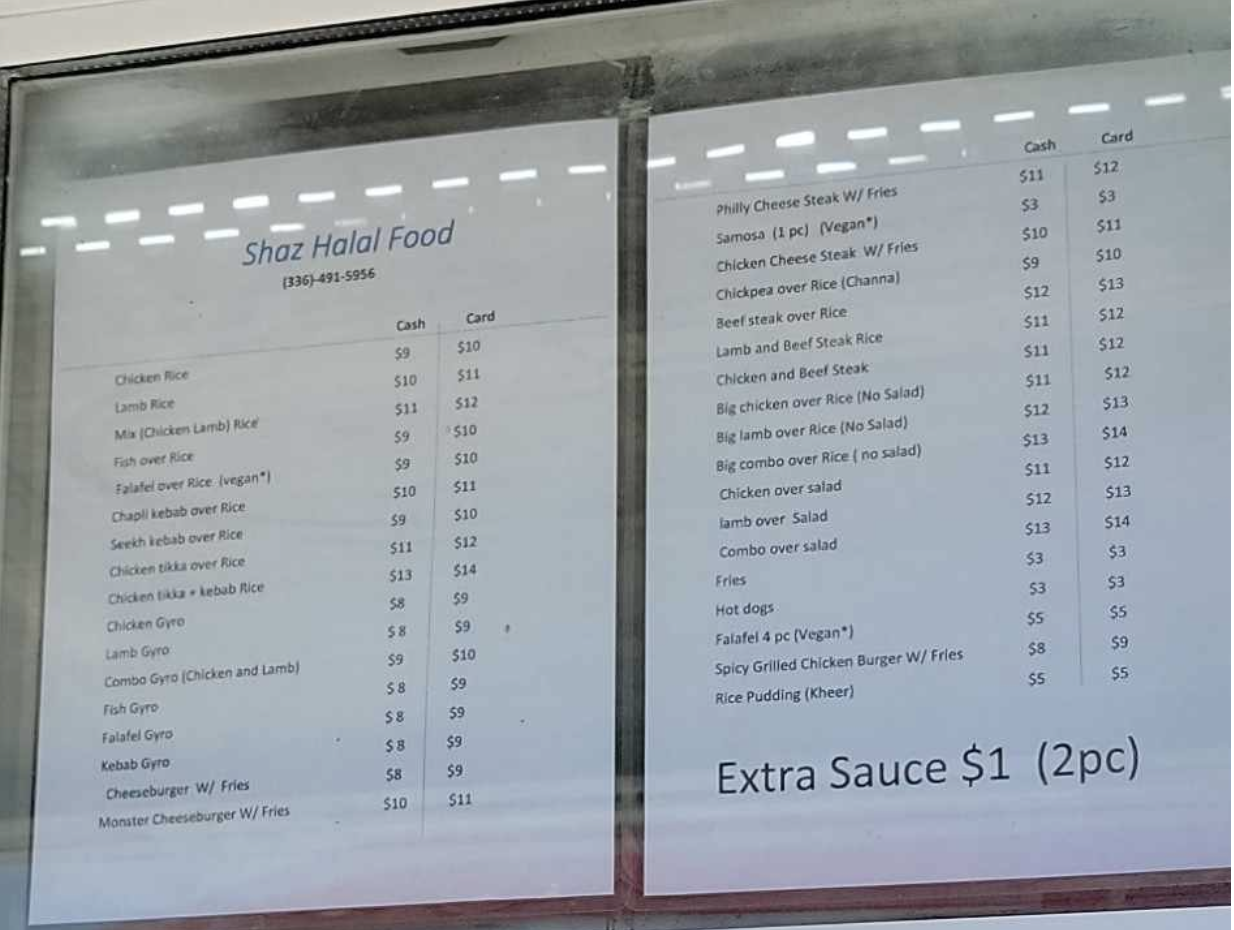 Shaz Halal Food Menu