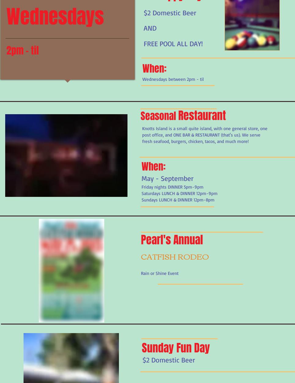 Pearl's Bay Villa Restaurant and Marina Menu