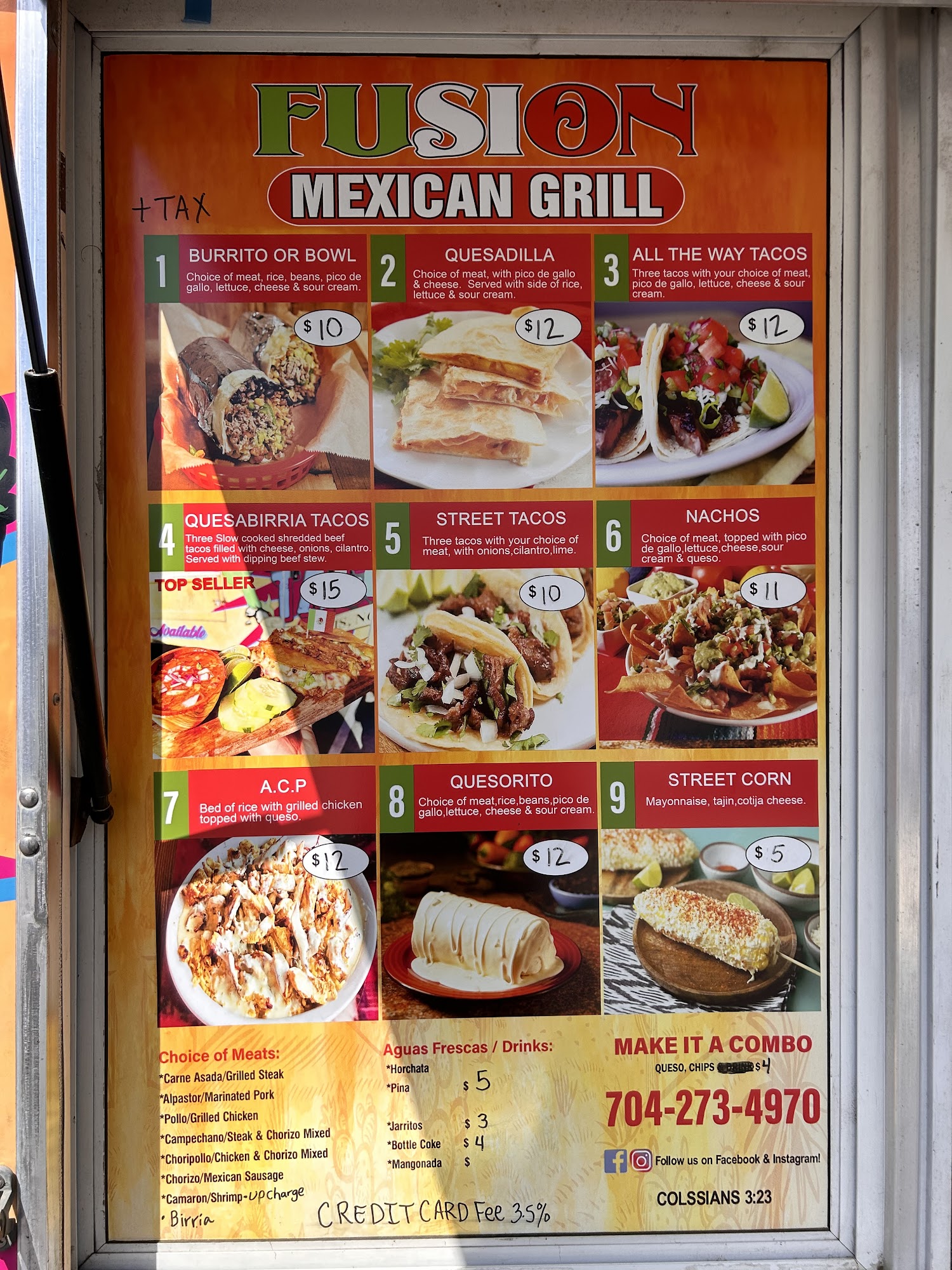 Fusion Mexican Grill Food Truck Menu
