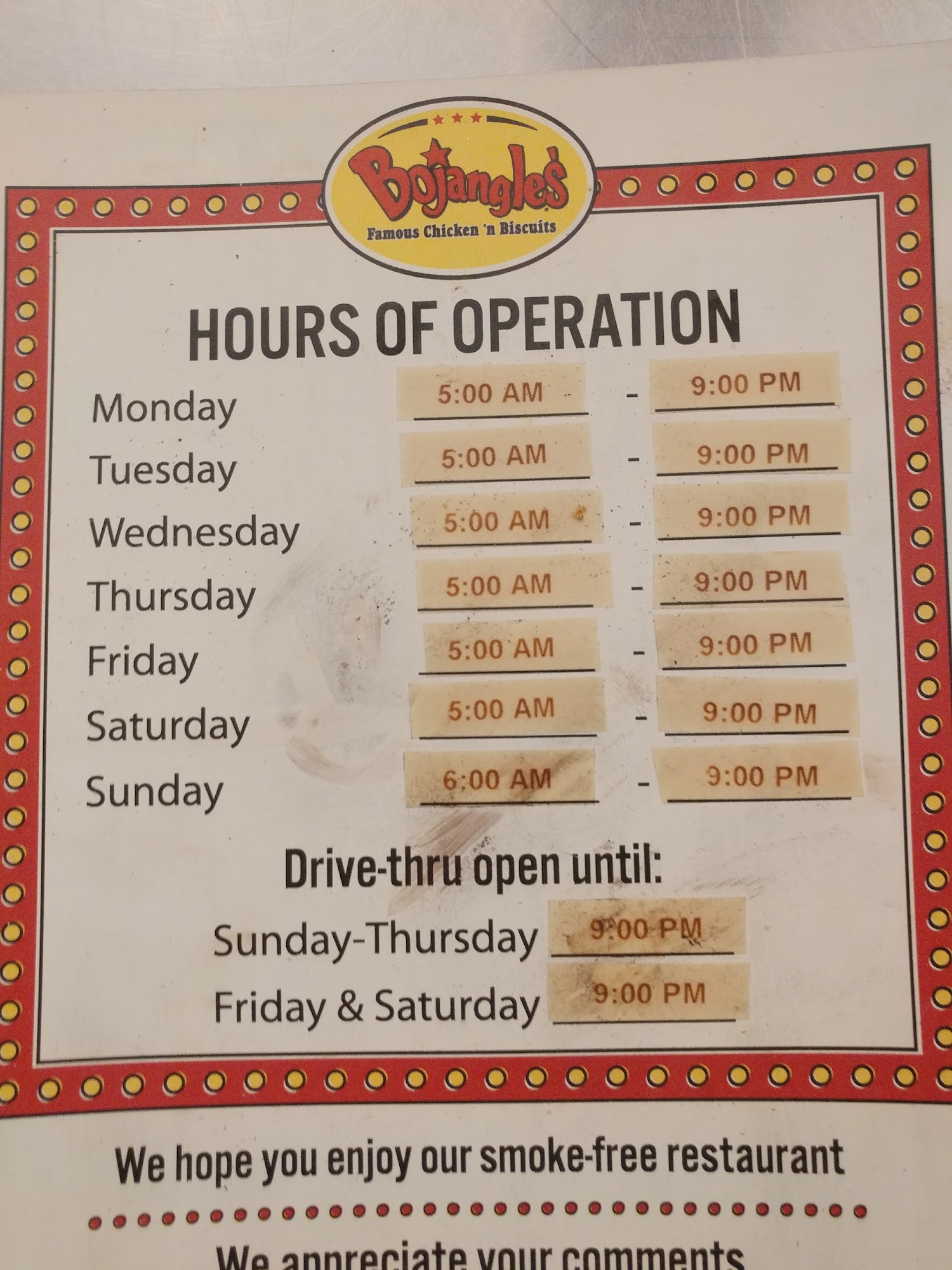 Bojangles Menu