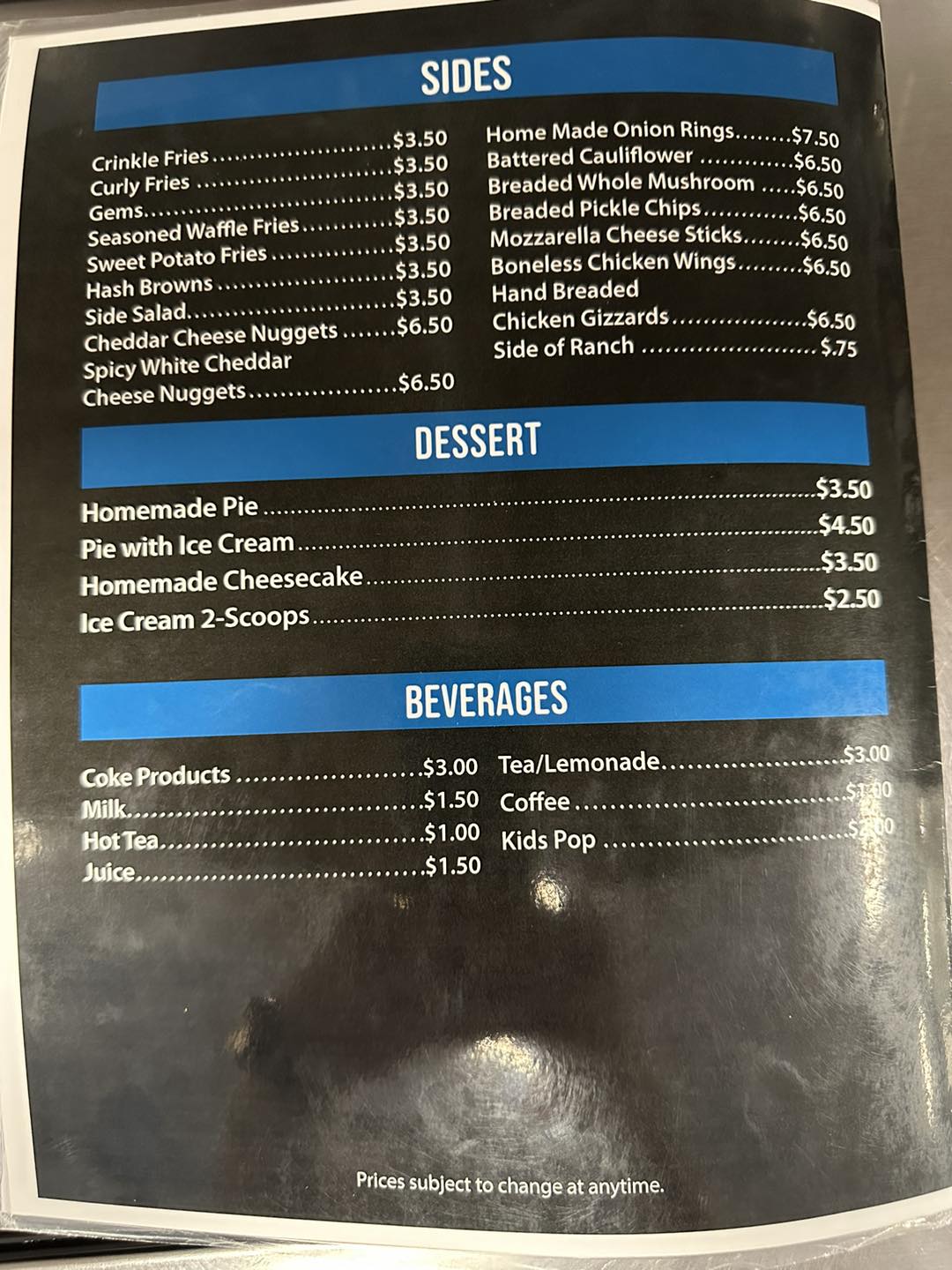3rd Street Bar and Grill Menu