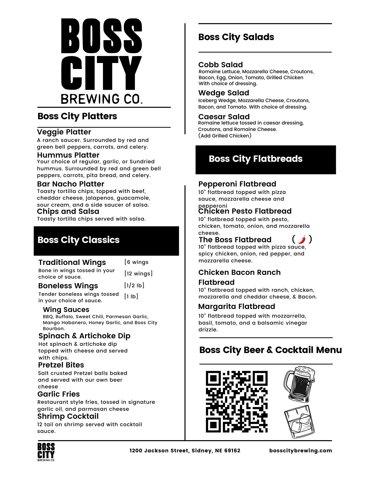 Boss City Brewing Menu
