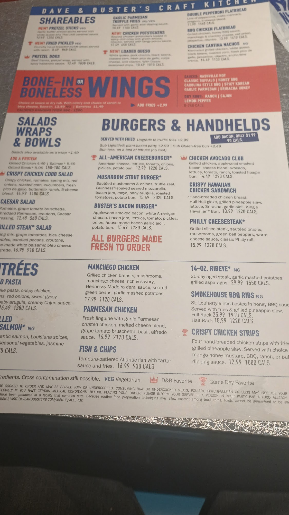 Dave & Buster's Atlantic City Menu