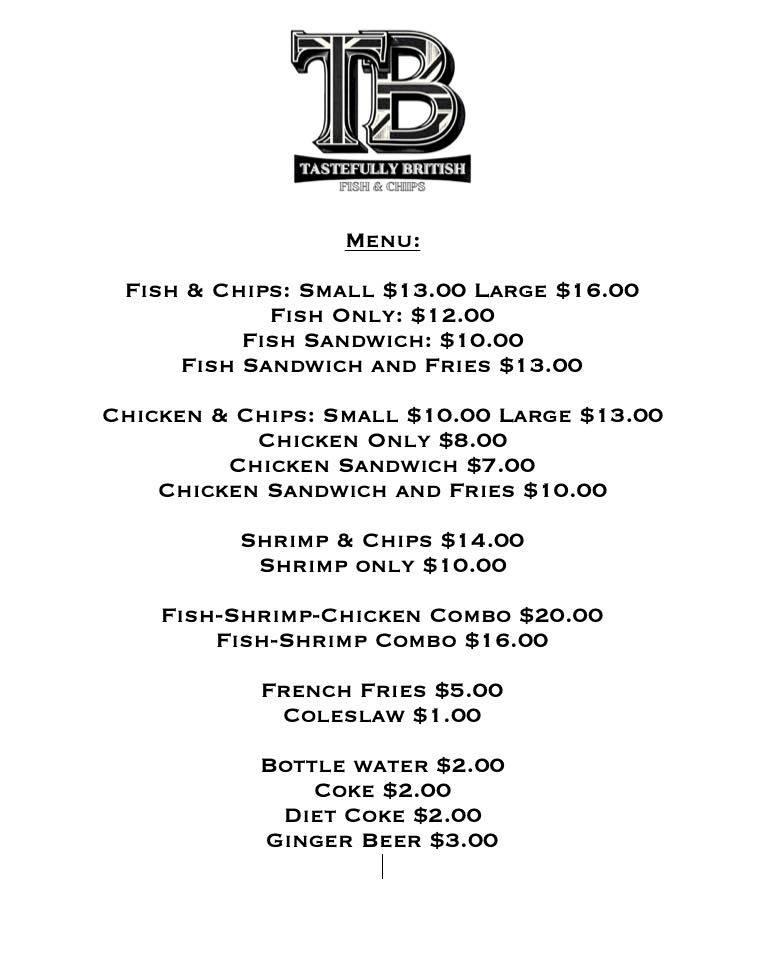 Tastefully British Menu