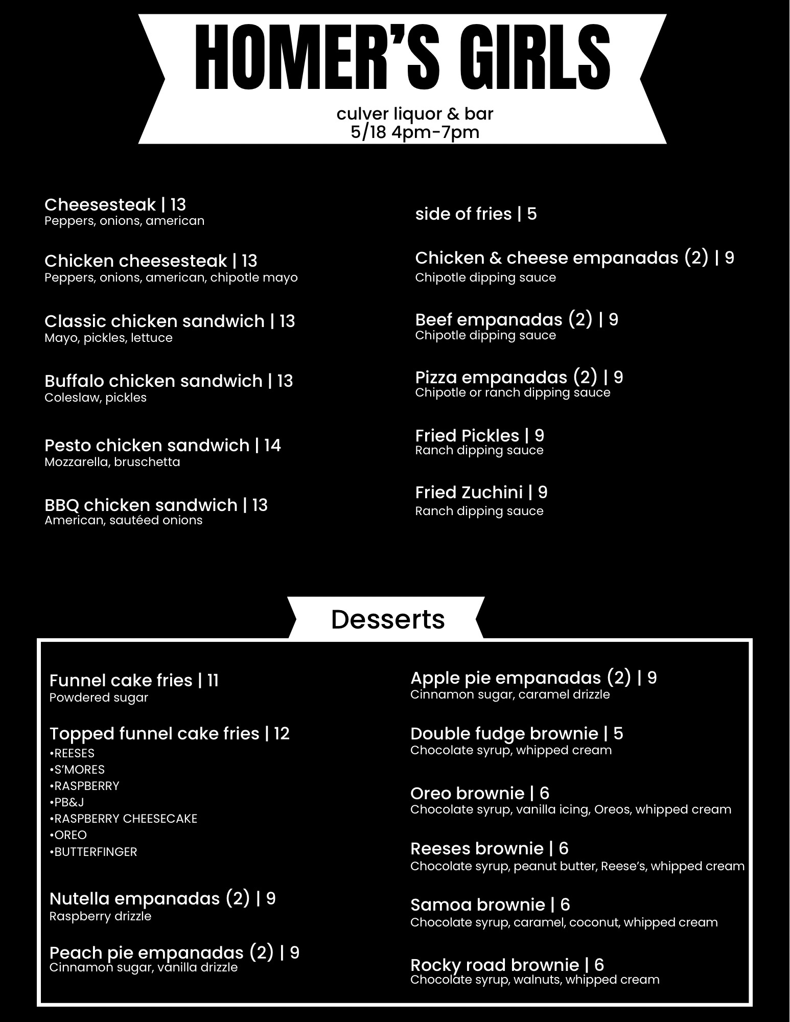 Culver Liquor and Bar Menu