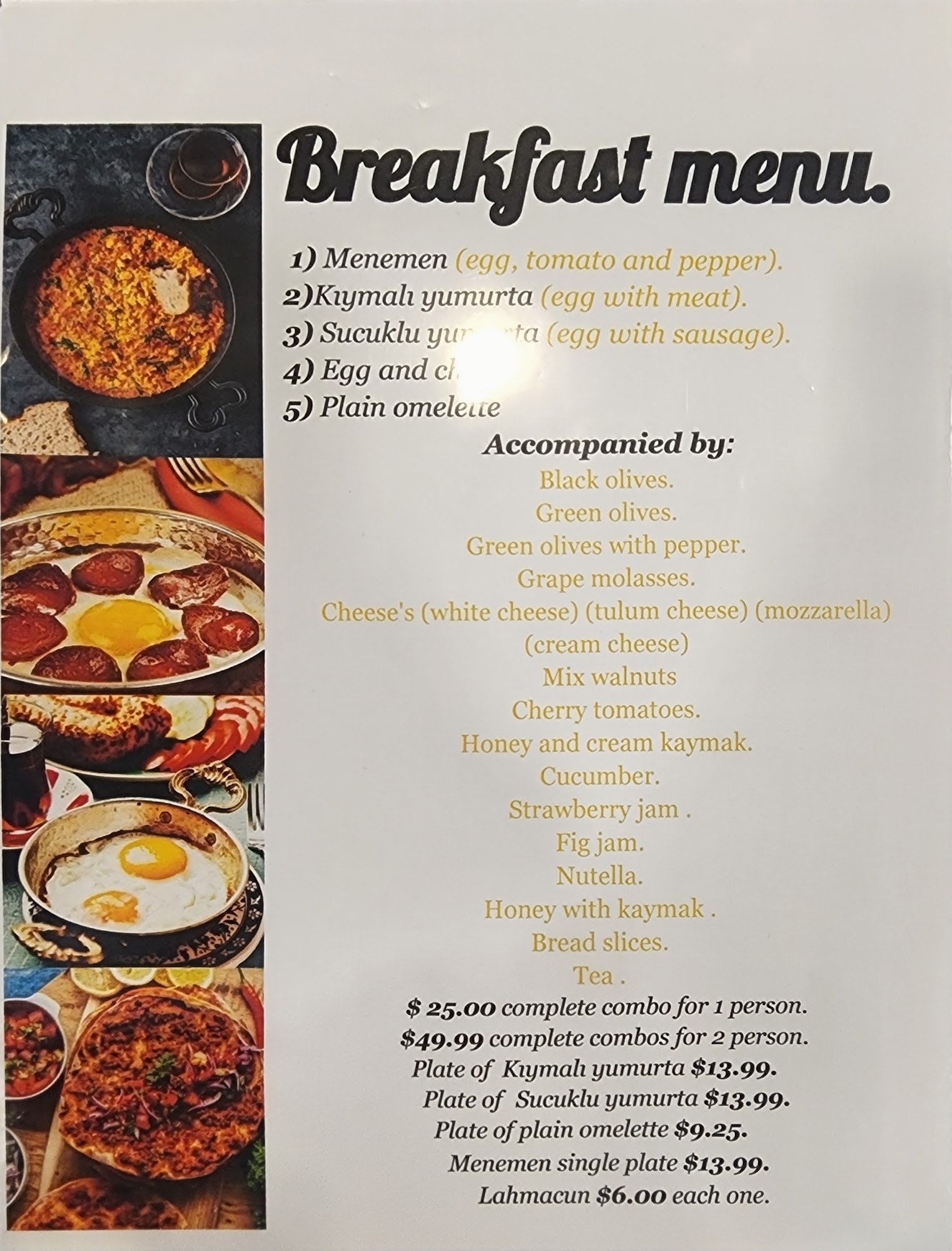 Basak Premium Turkish Bakery Menu