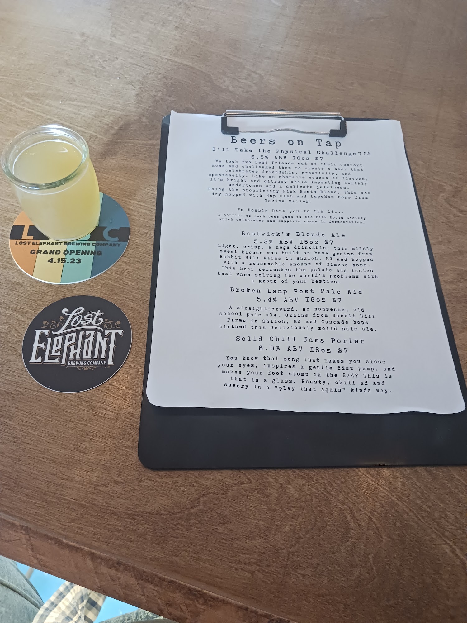 Lost Elephant Brewing Company Menu