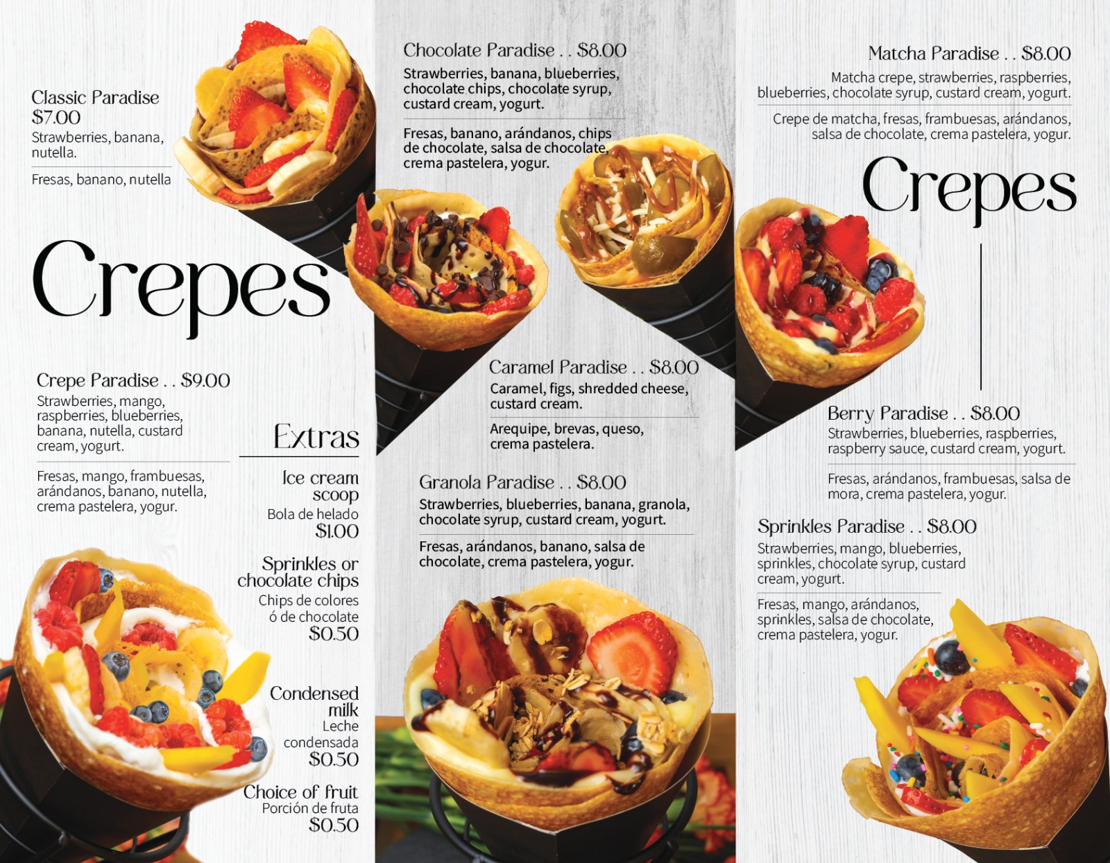 Crepe Paradise Menu
