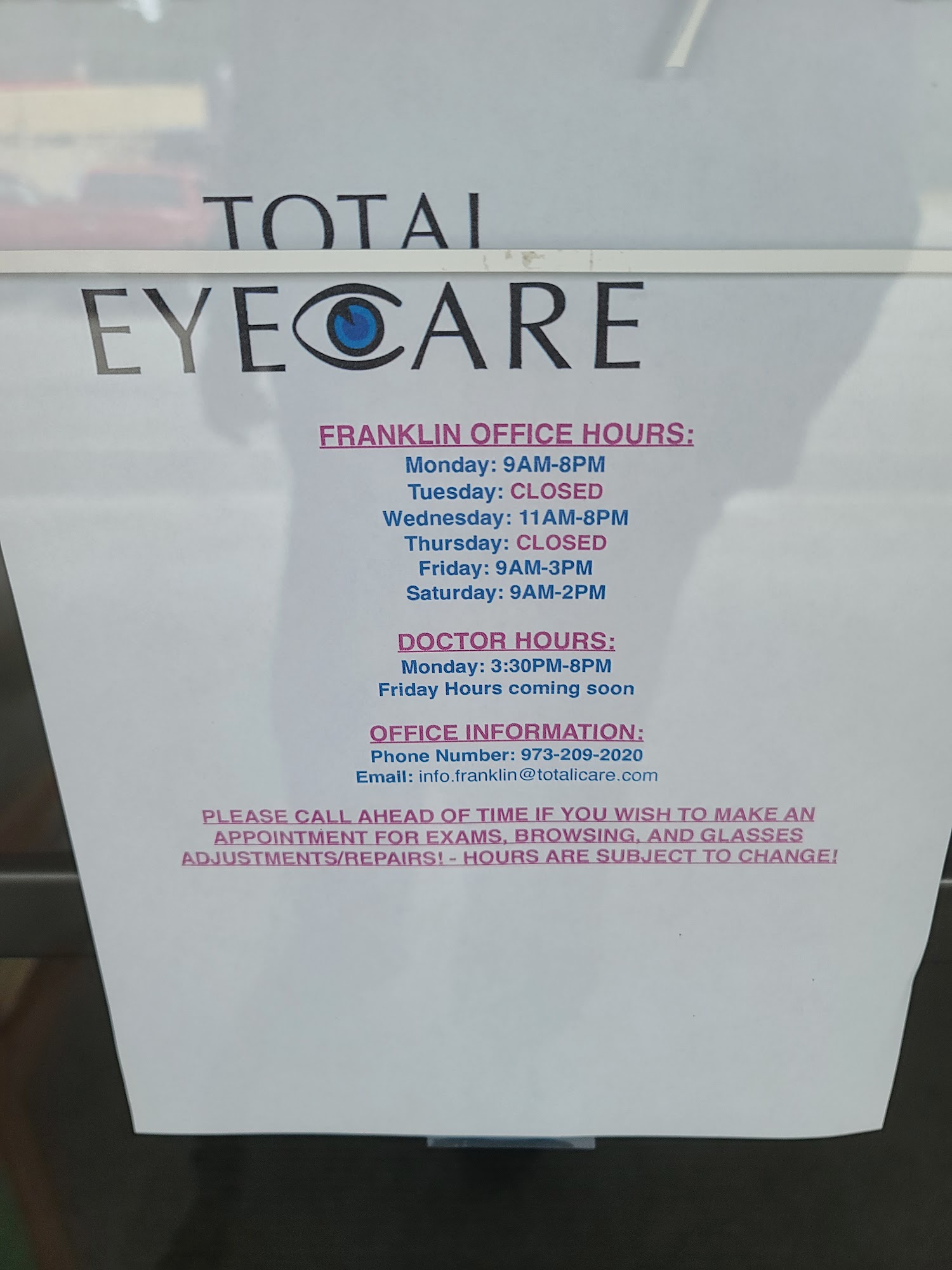 Total Eyecare 286 NJ-23, Franklin New Jersey 07416
