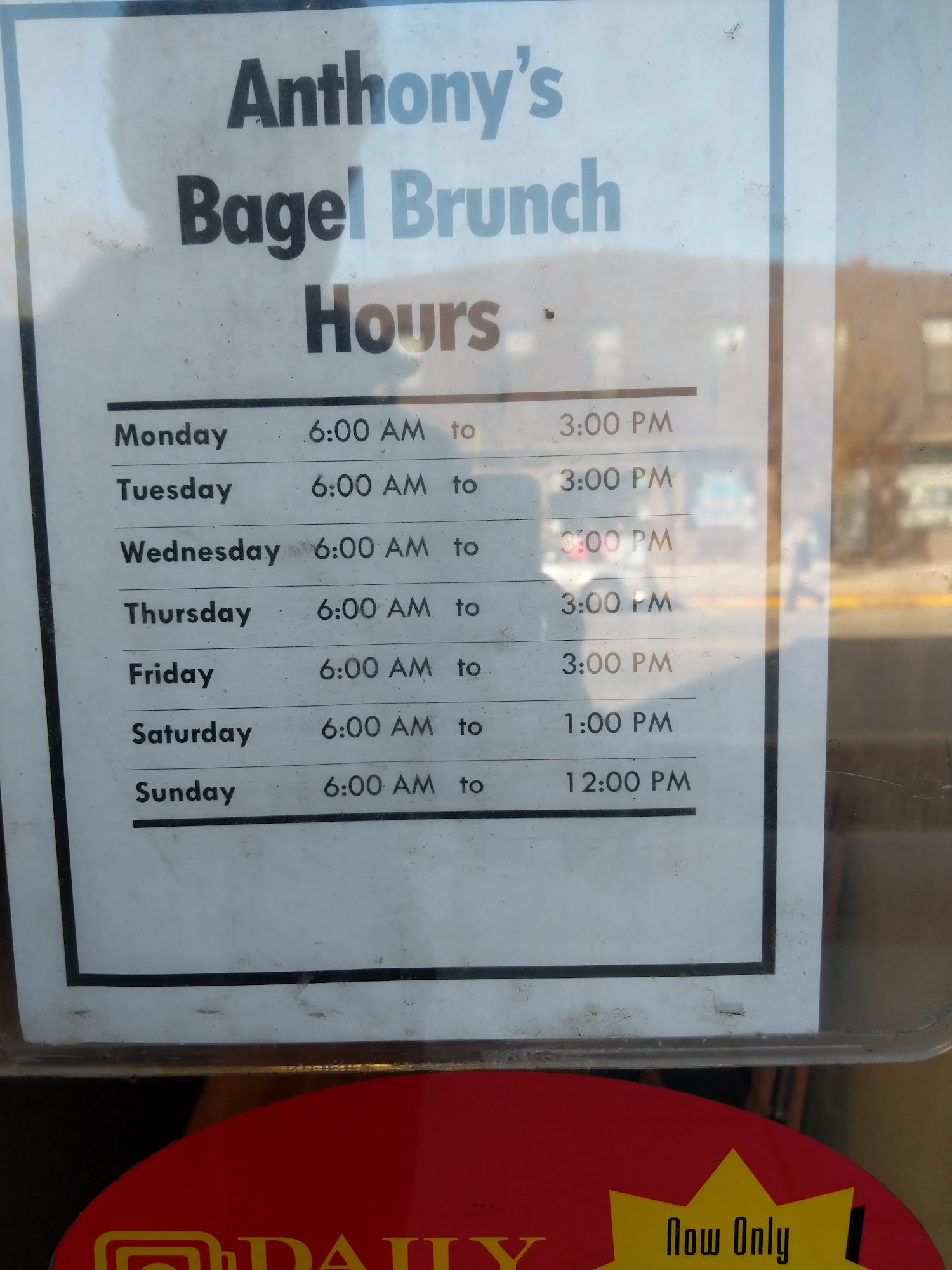 Anthony's Bagel Brunch Menu