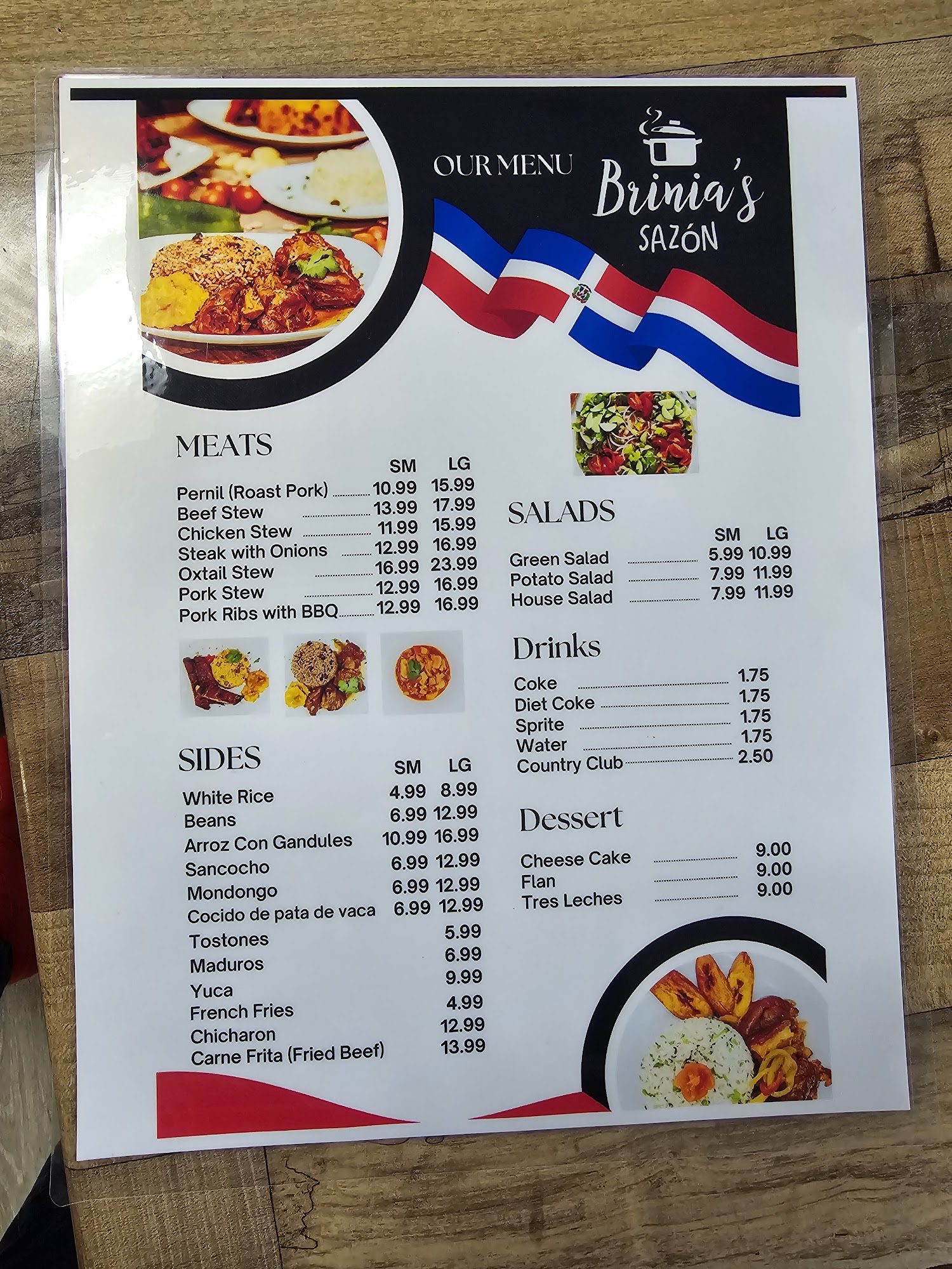 Brinia's Sazon Menu