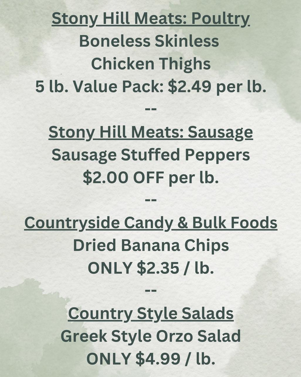 Stony Hill Meats Menu