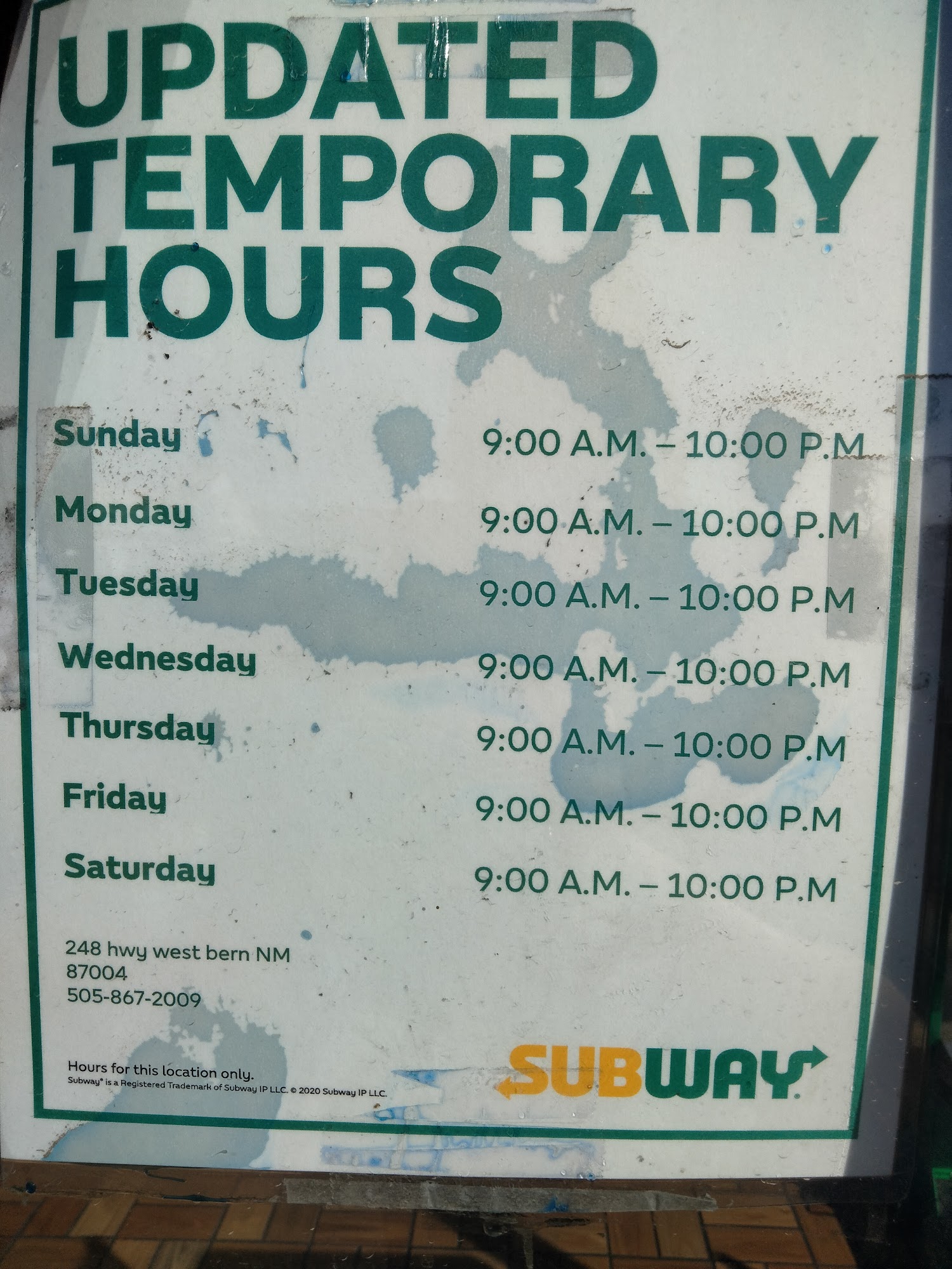 Subway Menu