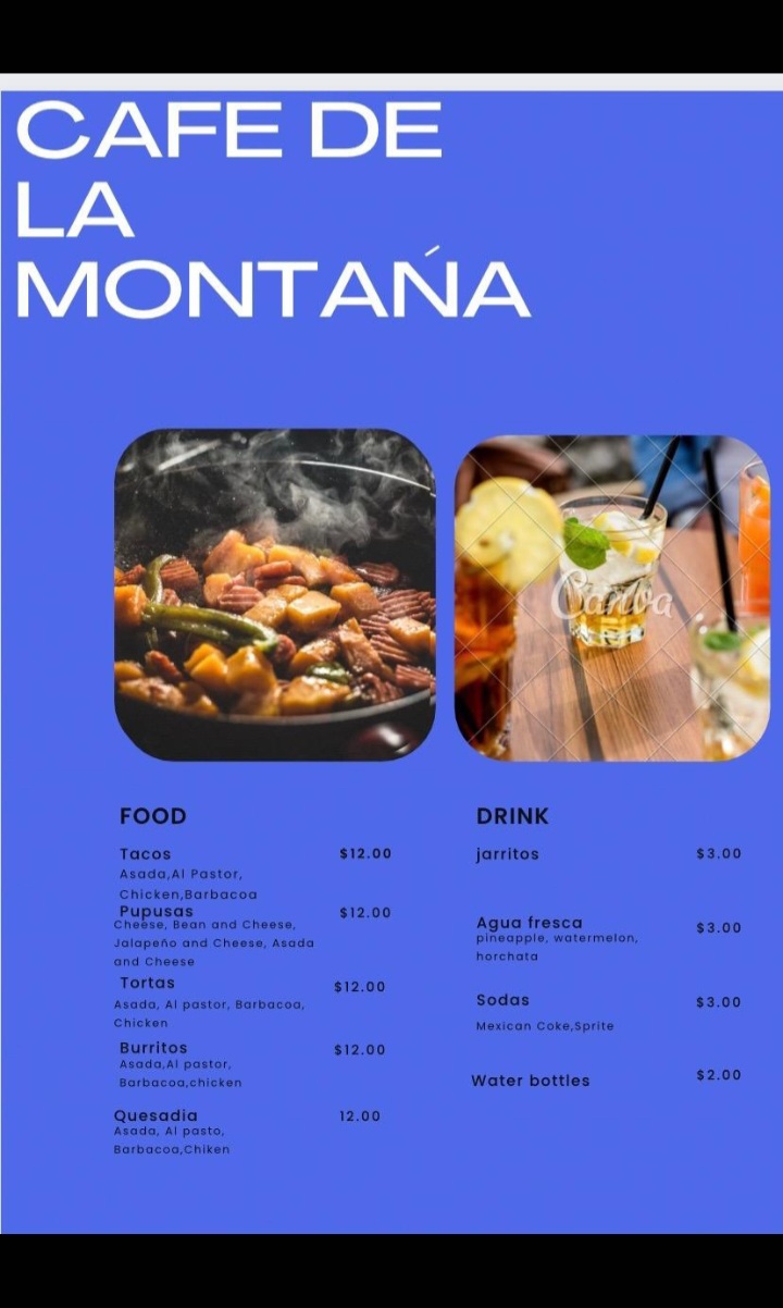 Cafe De La Montaña Menu