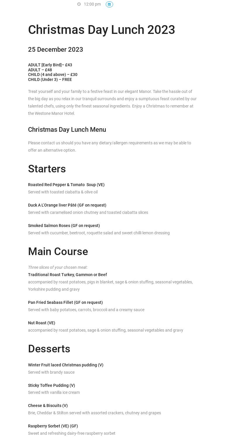 Terrace Restaurant at Westone Manor Hotel Menu