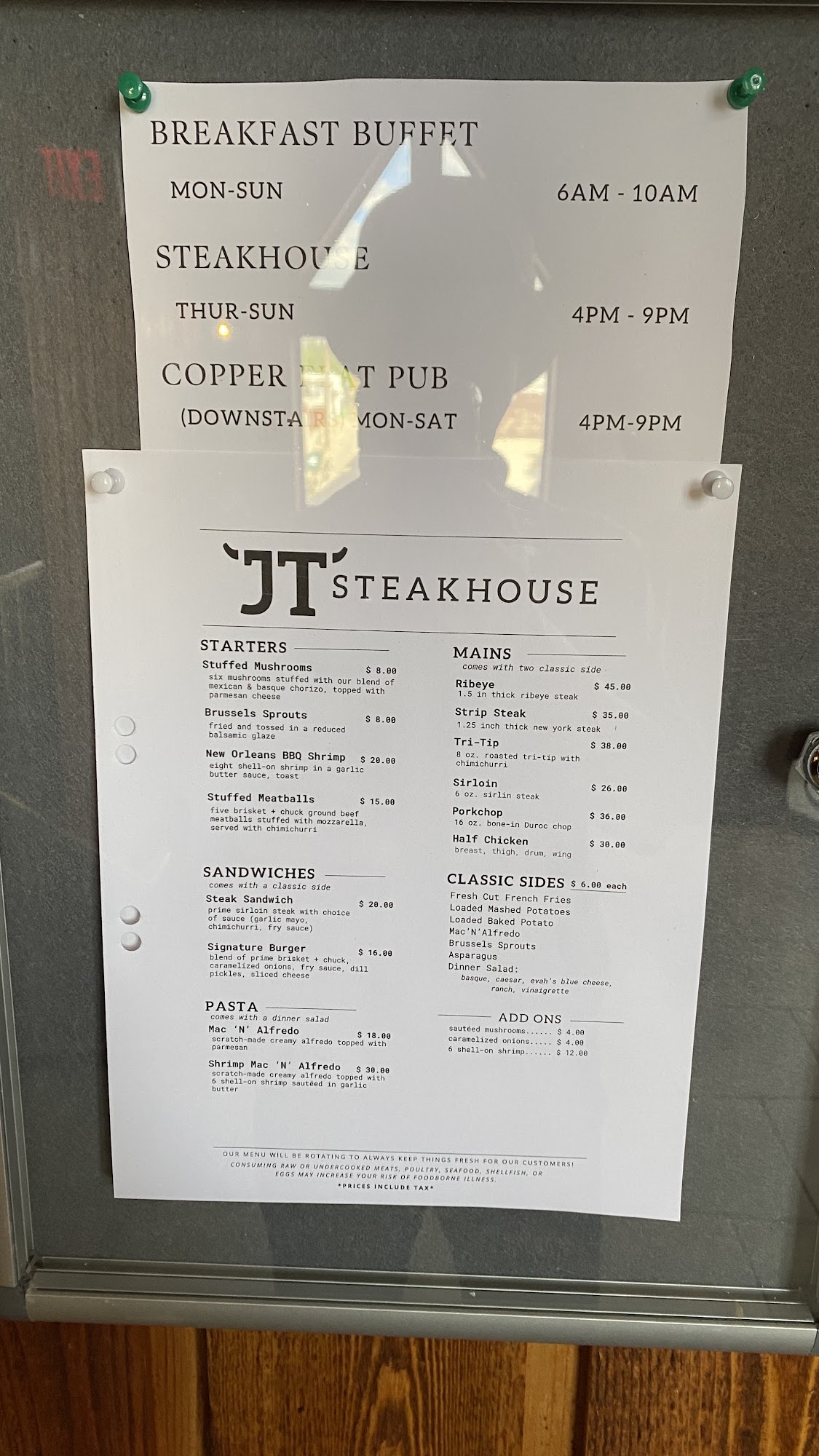 JT's Steakhouse Menu