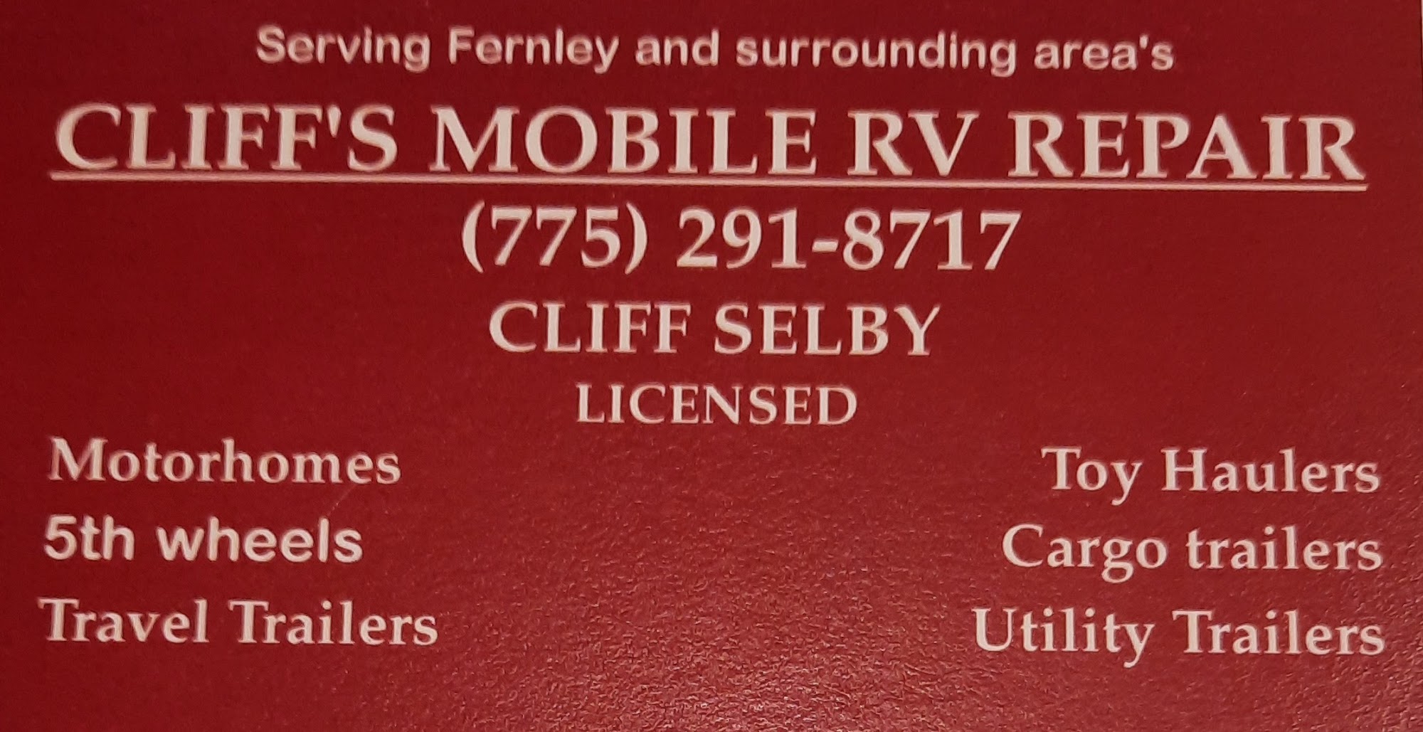 Cliff's Mobile RV Repair 1533 Wrangler Ln, Fernley Nevada 89408