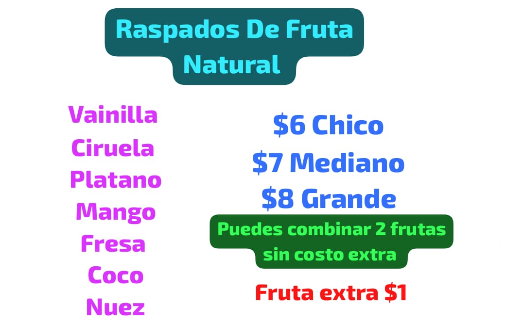 Raspados de fruta natural Menu