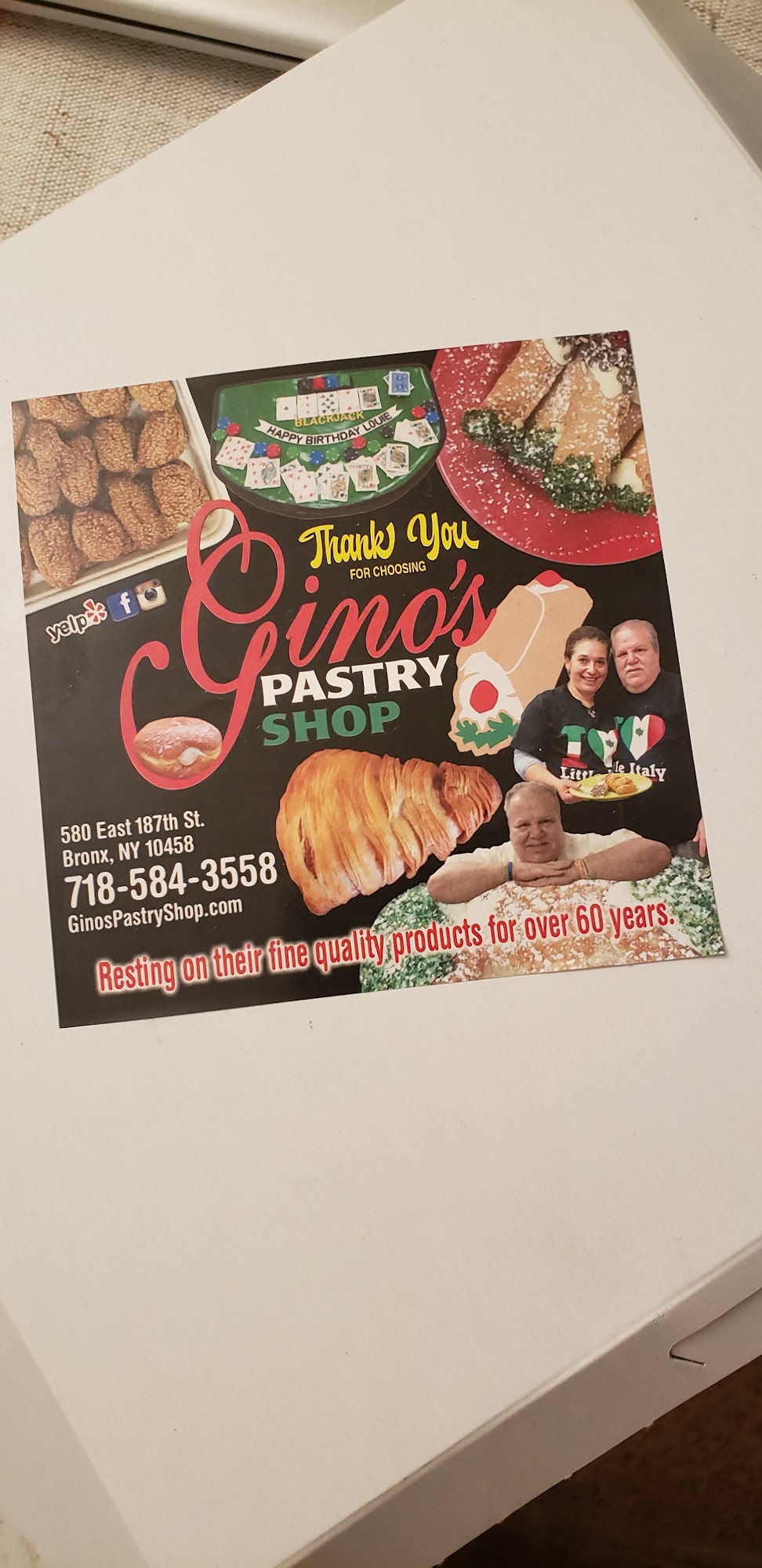 Gino's Pastry Shop & Cafe Menu