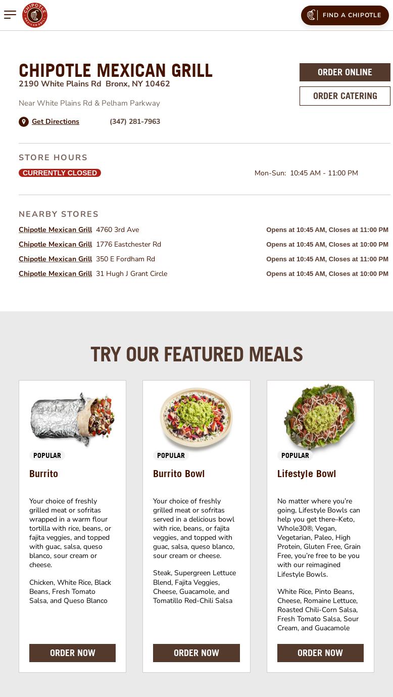 Chipotle Mexican Grill Menu