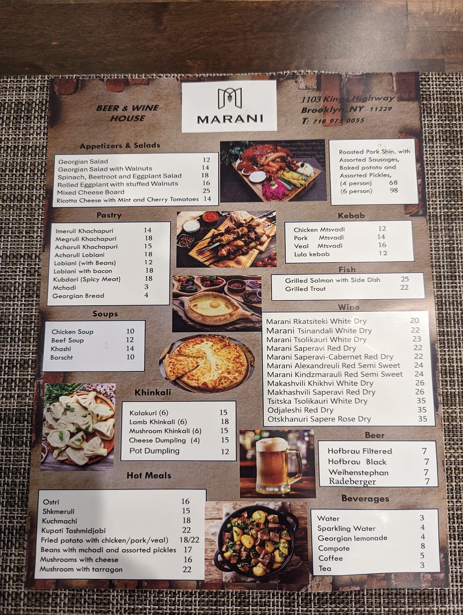 Old Marani Georgian Restaurant Brooklyn Menu