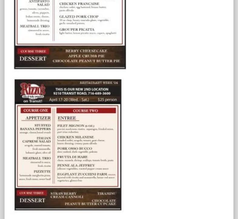 Rizzo's on Transit Menu