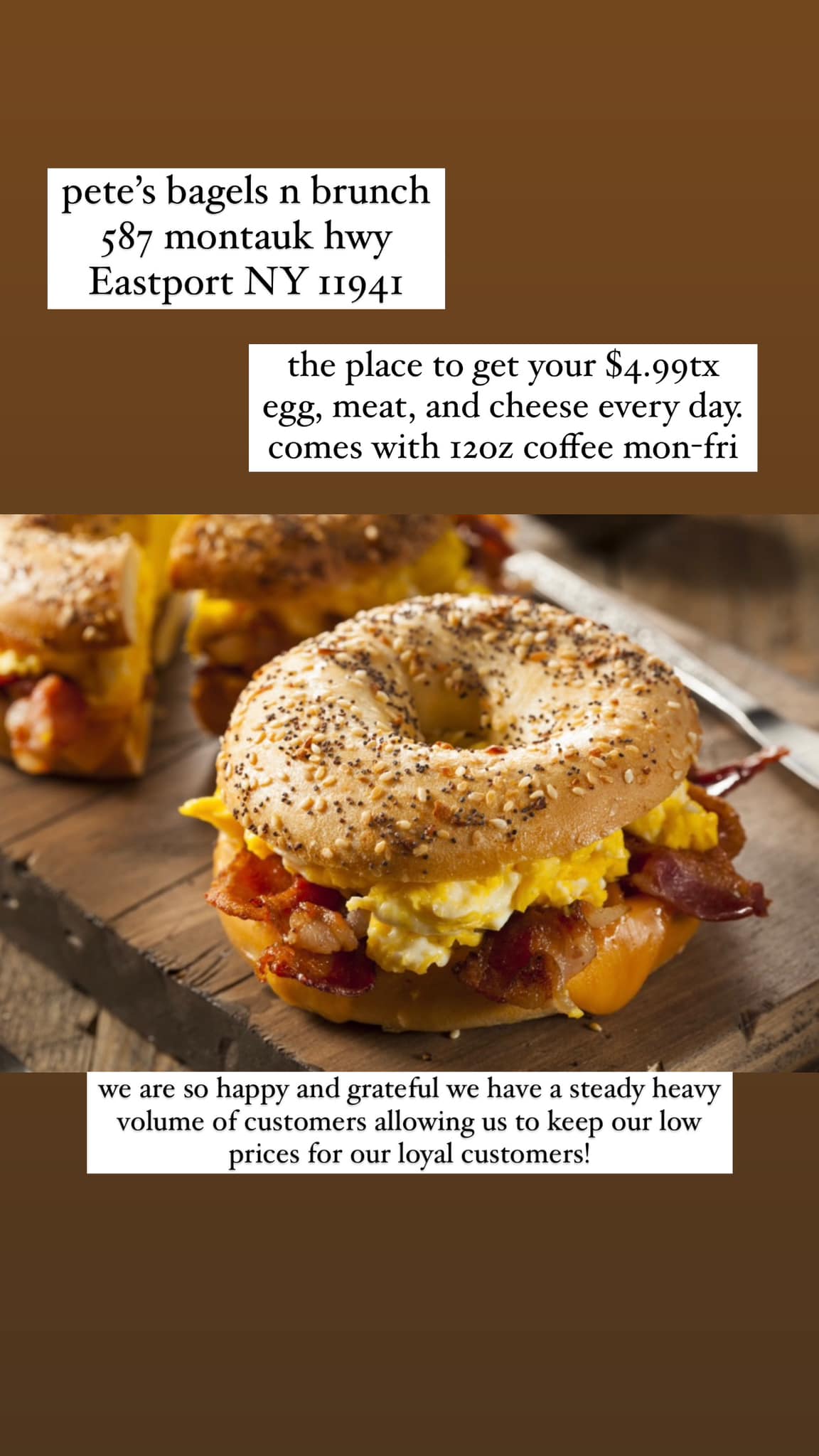 Pete's Bagels and Brunch Eastport Menu