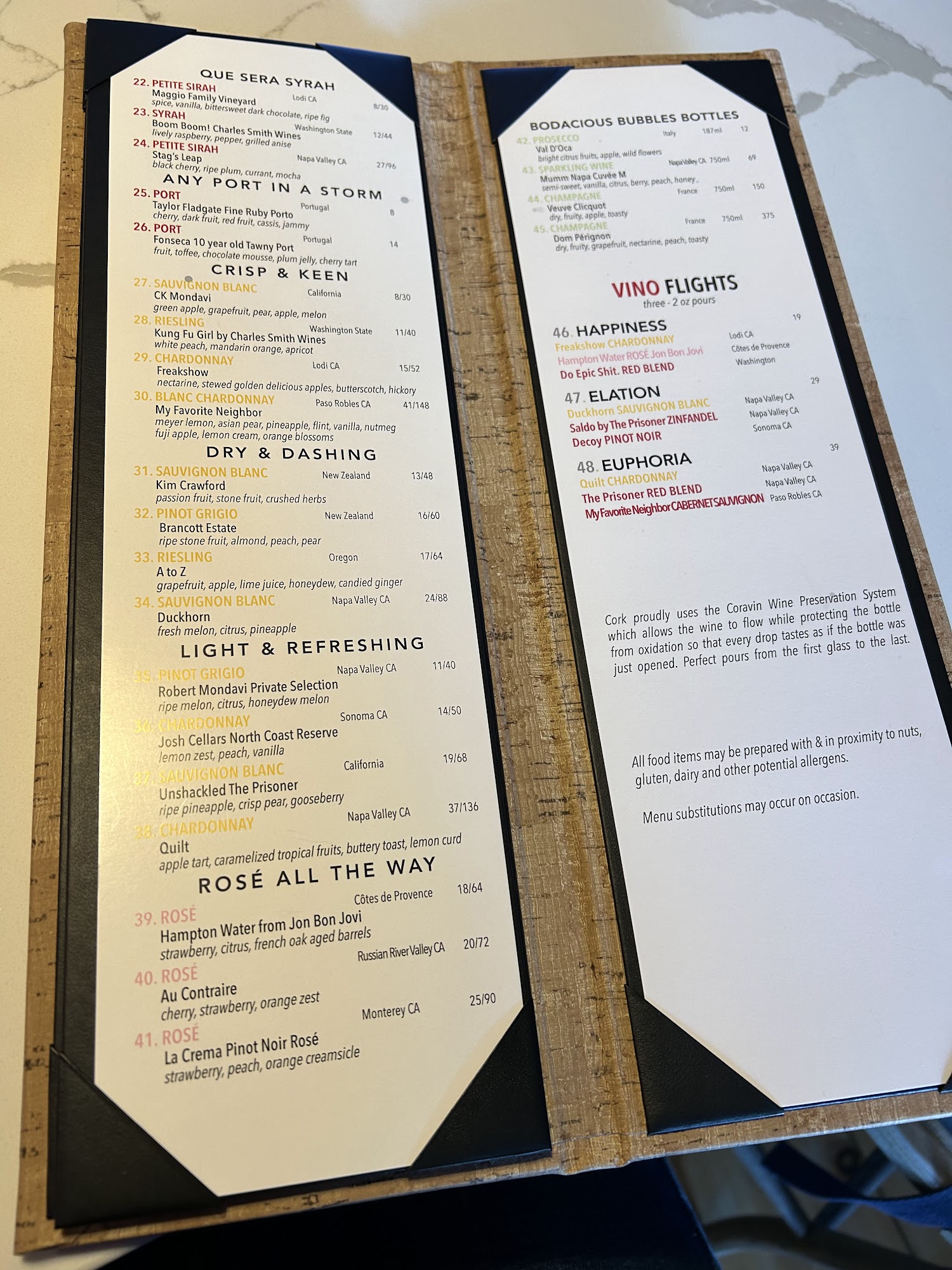 Cork Menu