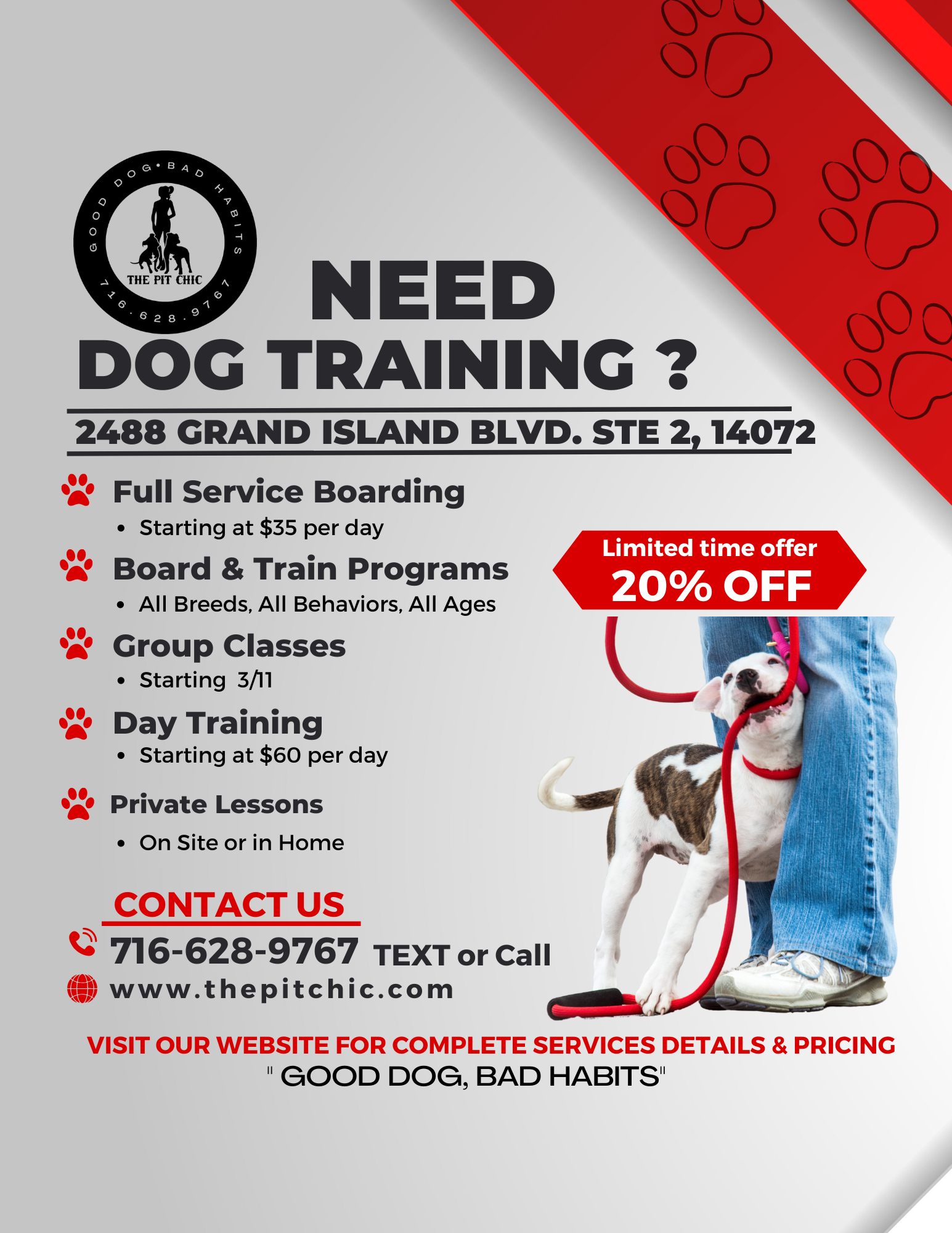 THE PIT CHIC Training , Boarding & Municipal Shelter 2488 Grand Island Blvd Suite 2, Grand Island New York 14072