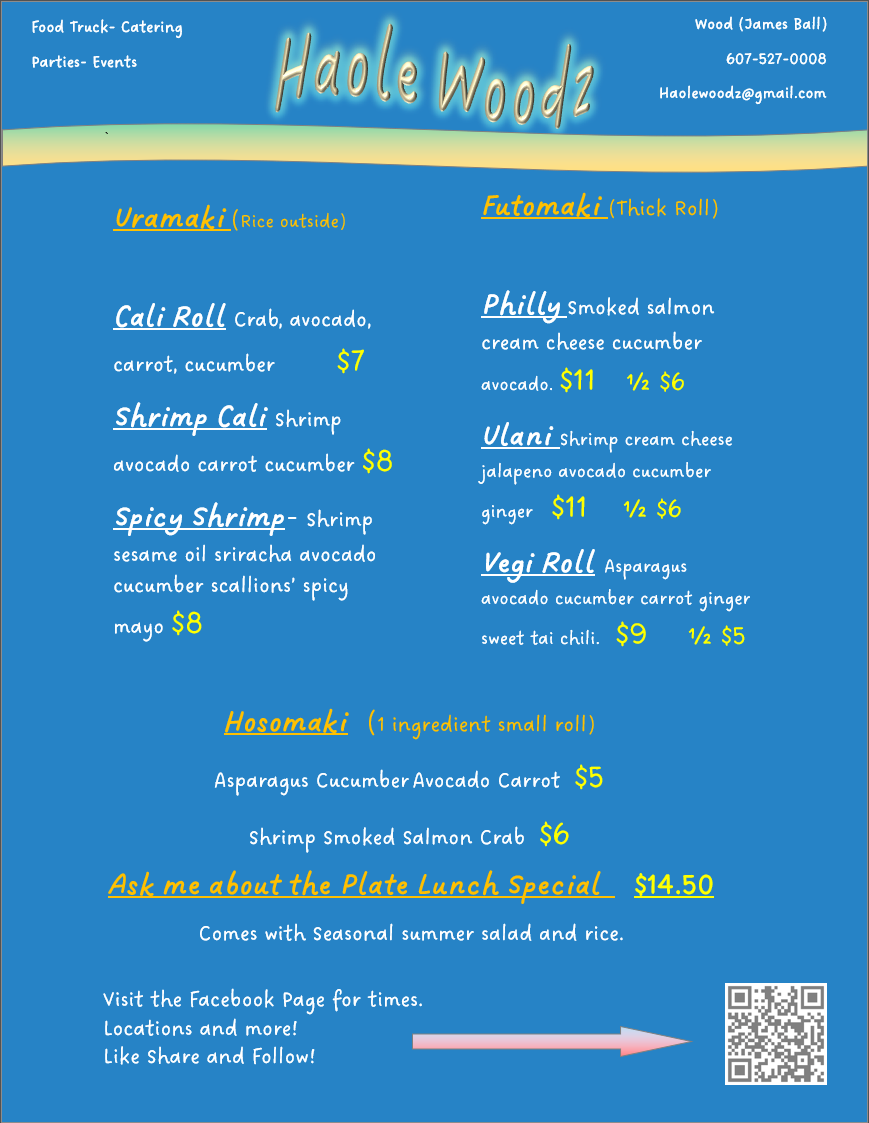 Haole Woodz Menu