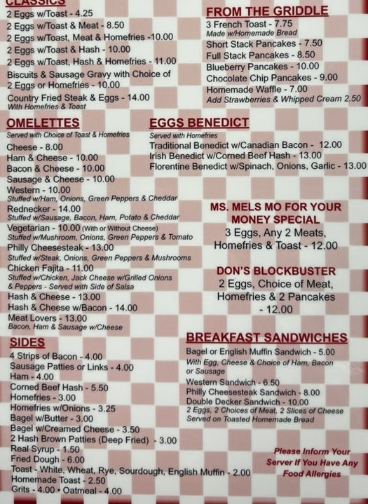 Mel's Diner Menu