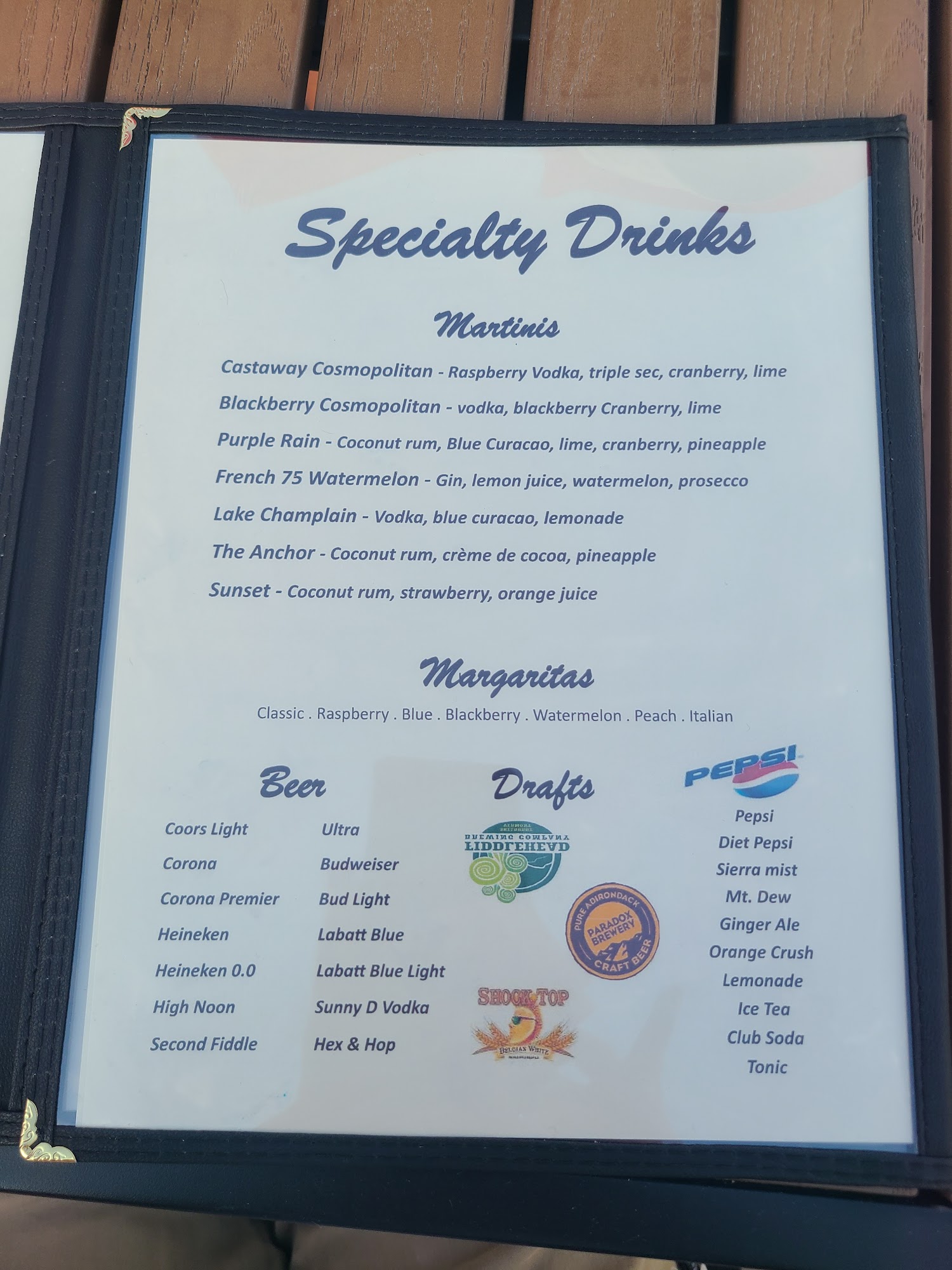 Castaway on the Bay LLC Menu