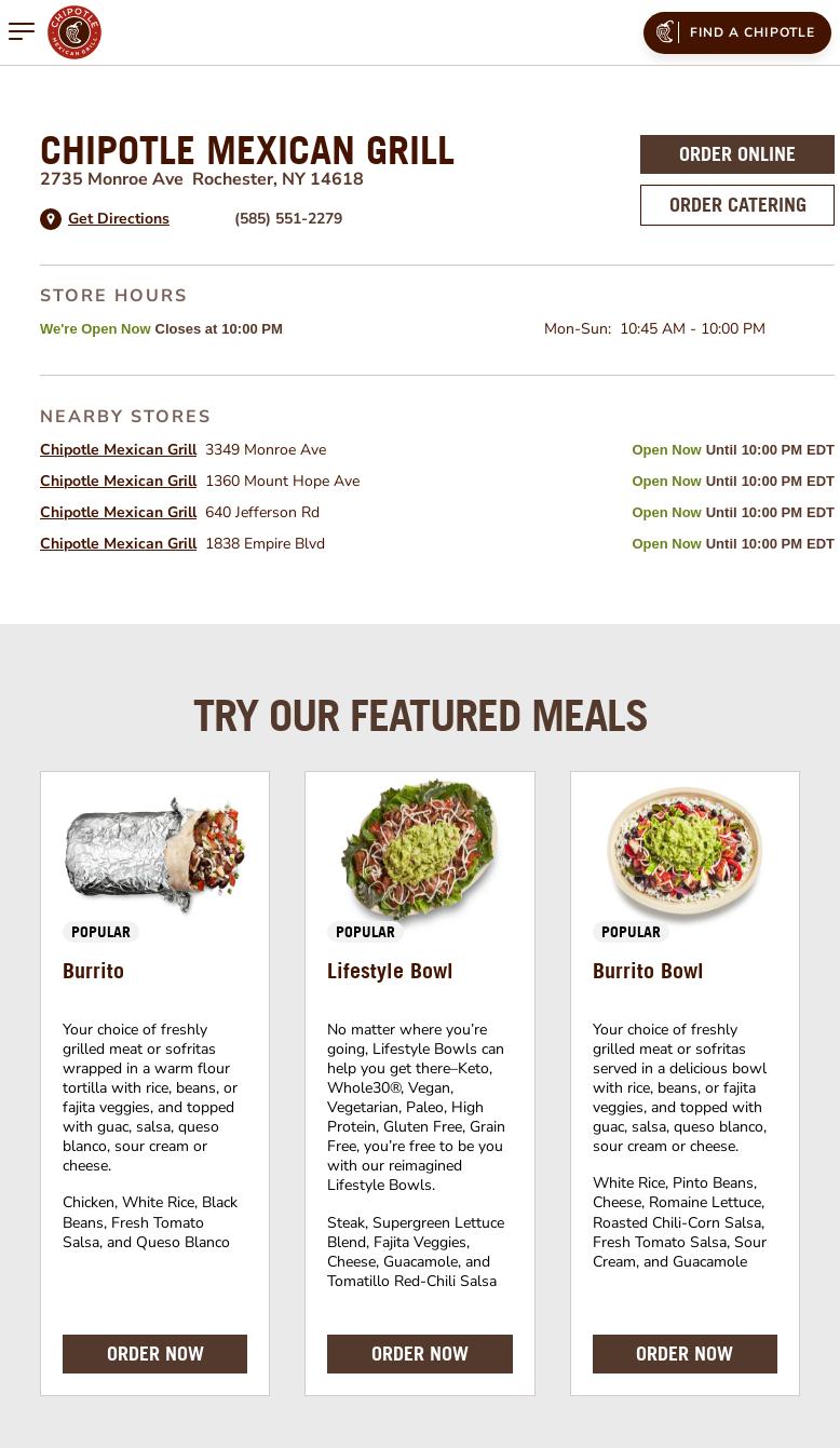 Chipotle Mexican Grill Menu