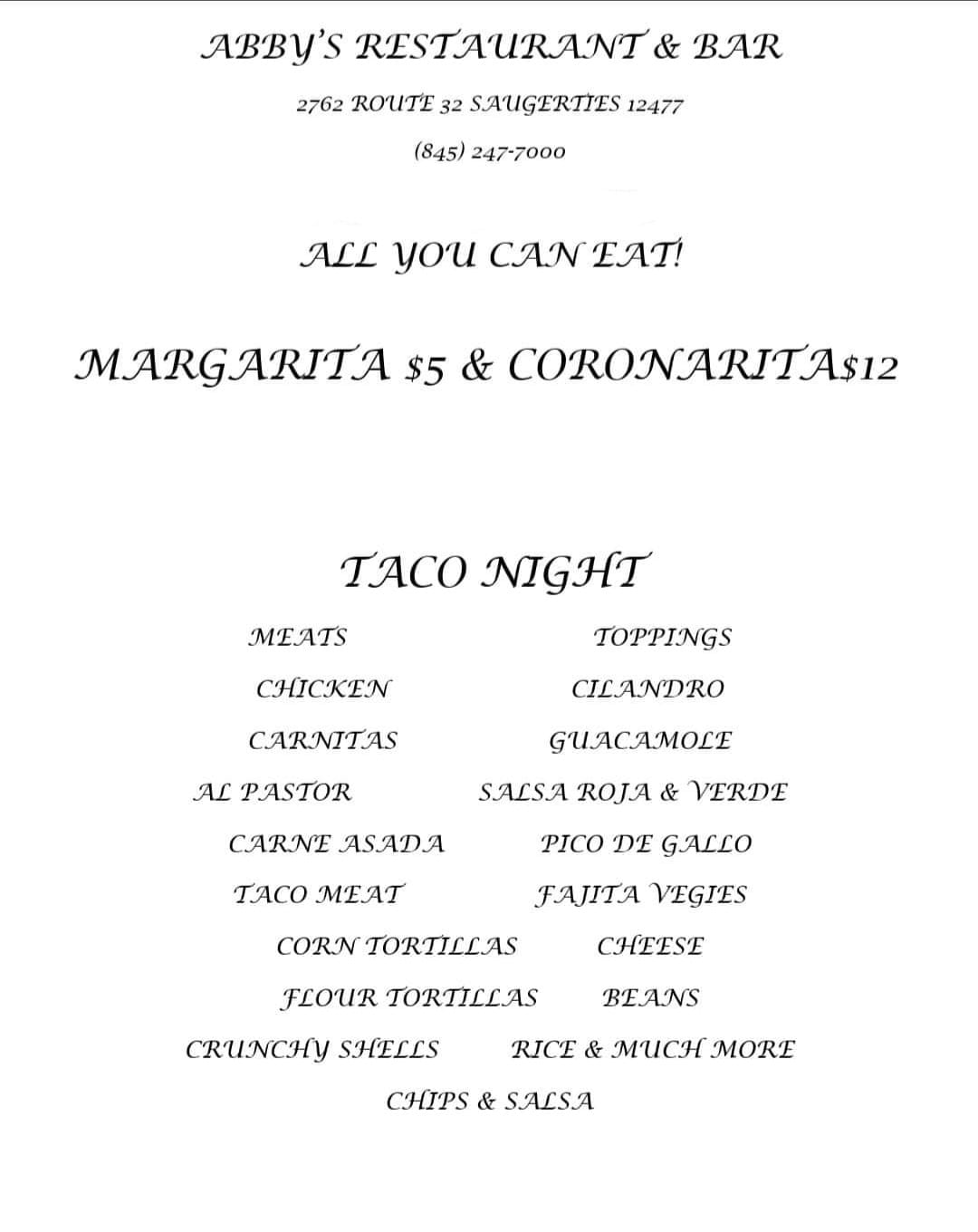 Abby's Restaurant & Bar Menu