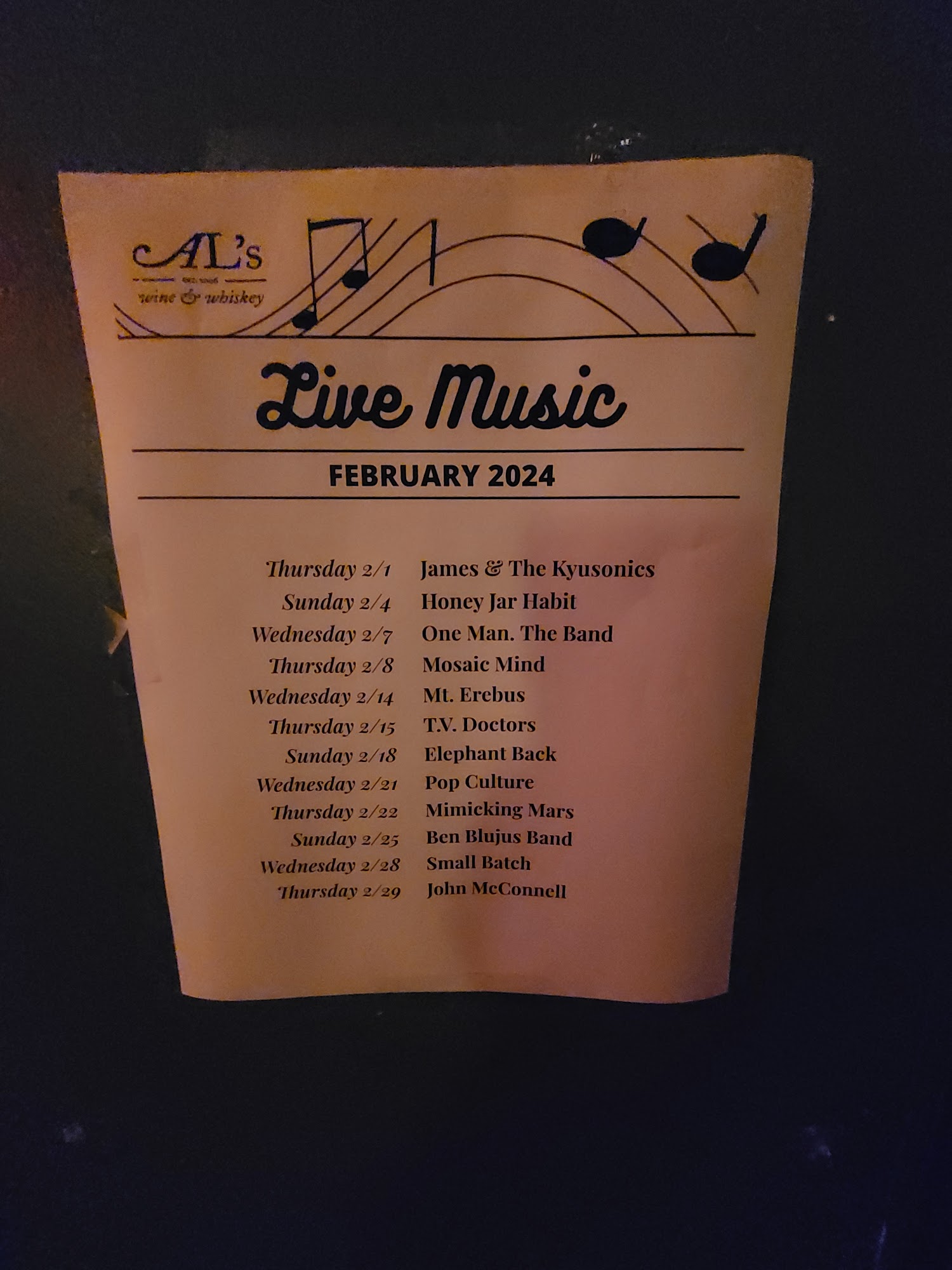 Al's Wine & Whiskey Lounge Menu