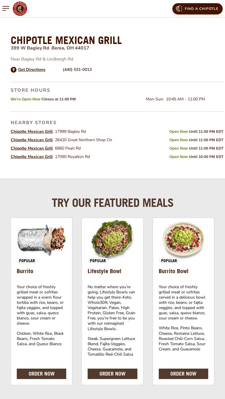 Chipotle Mexican Grill Menu