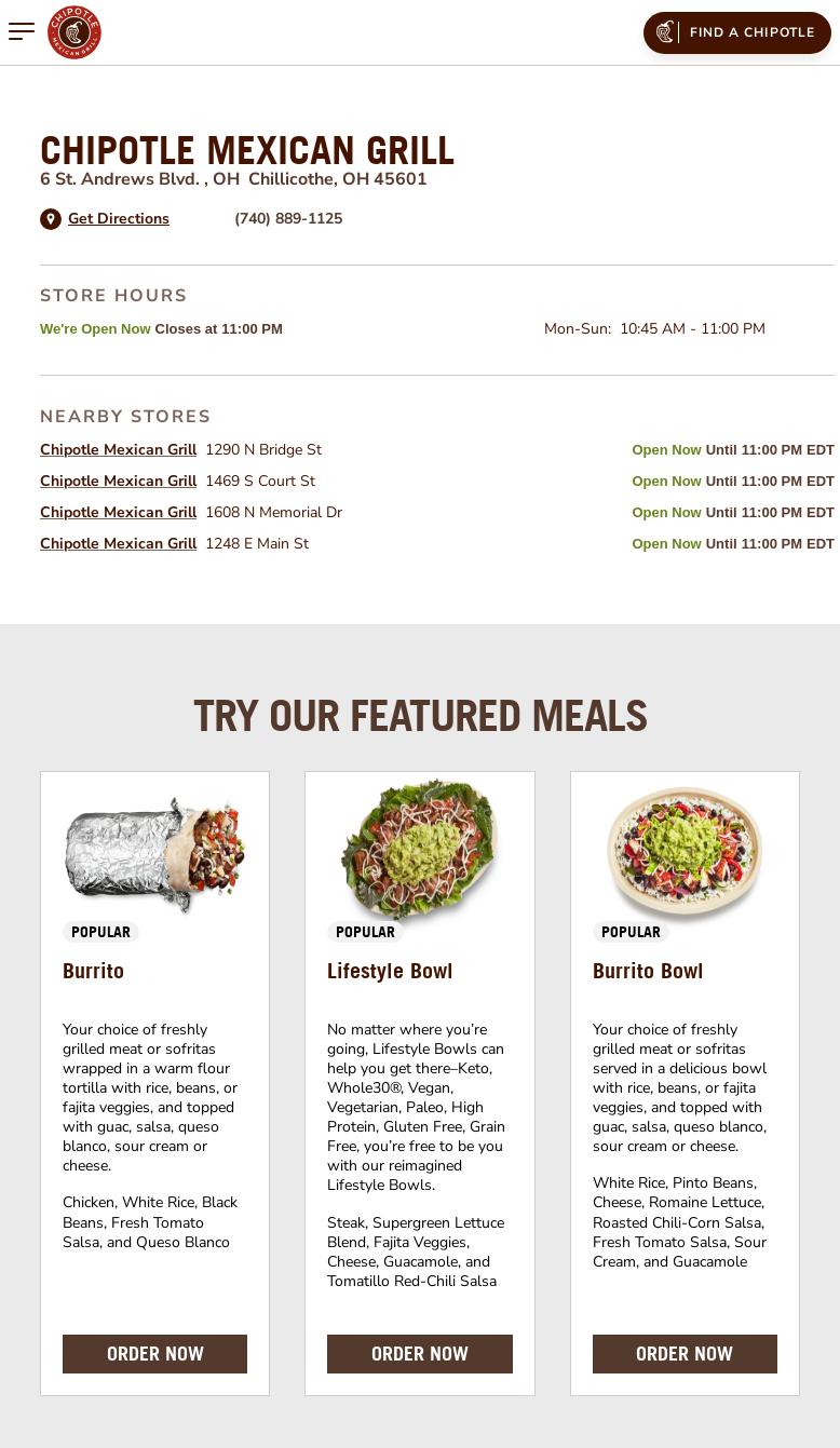 Chipotle Mexican Grill Menu