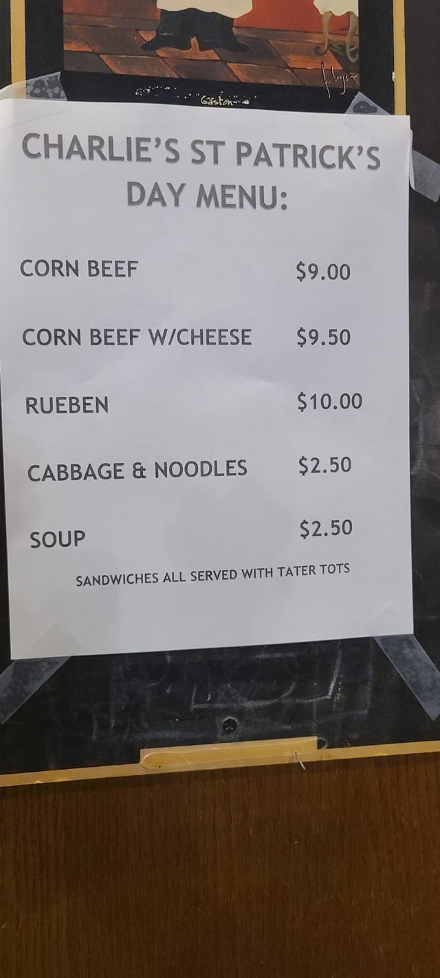Charlie's Pub Menu