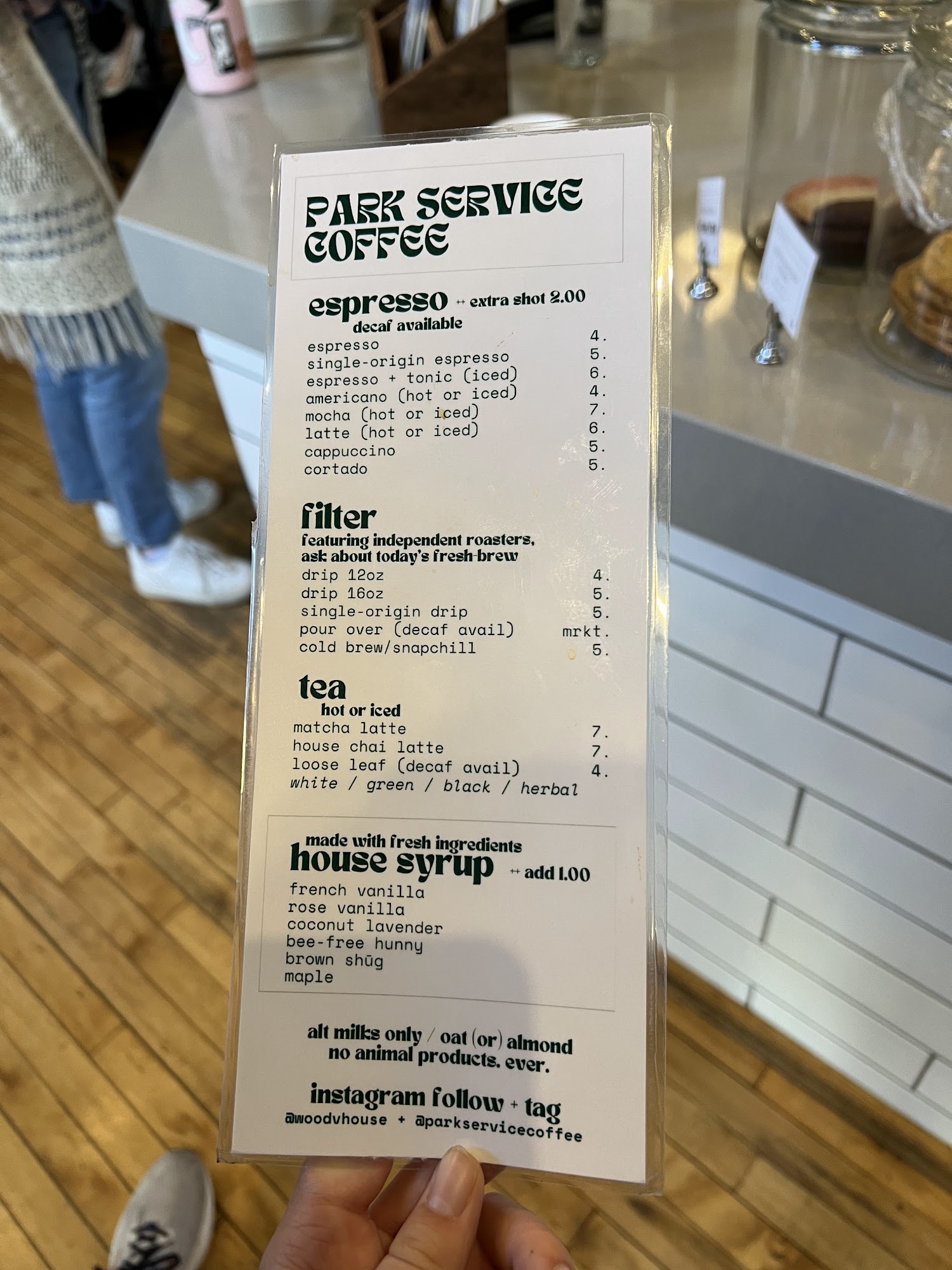 Park Service Coffee Menu