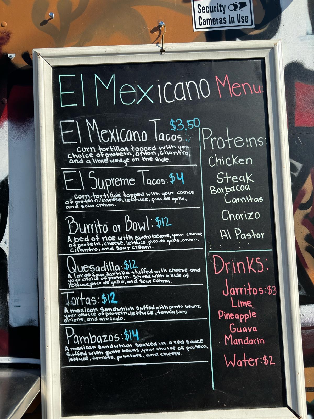 El Mexicano Taco Truck Menu