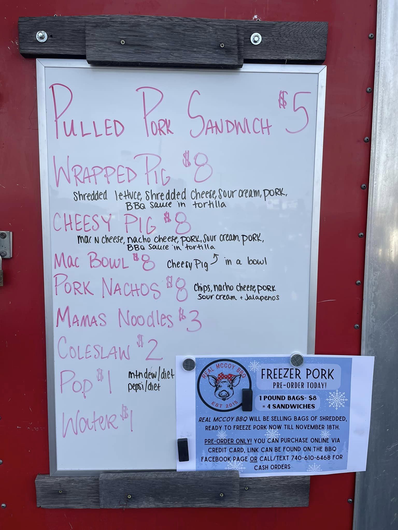 The Real McCoy BBQ Menu