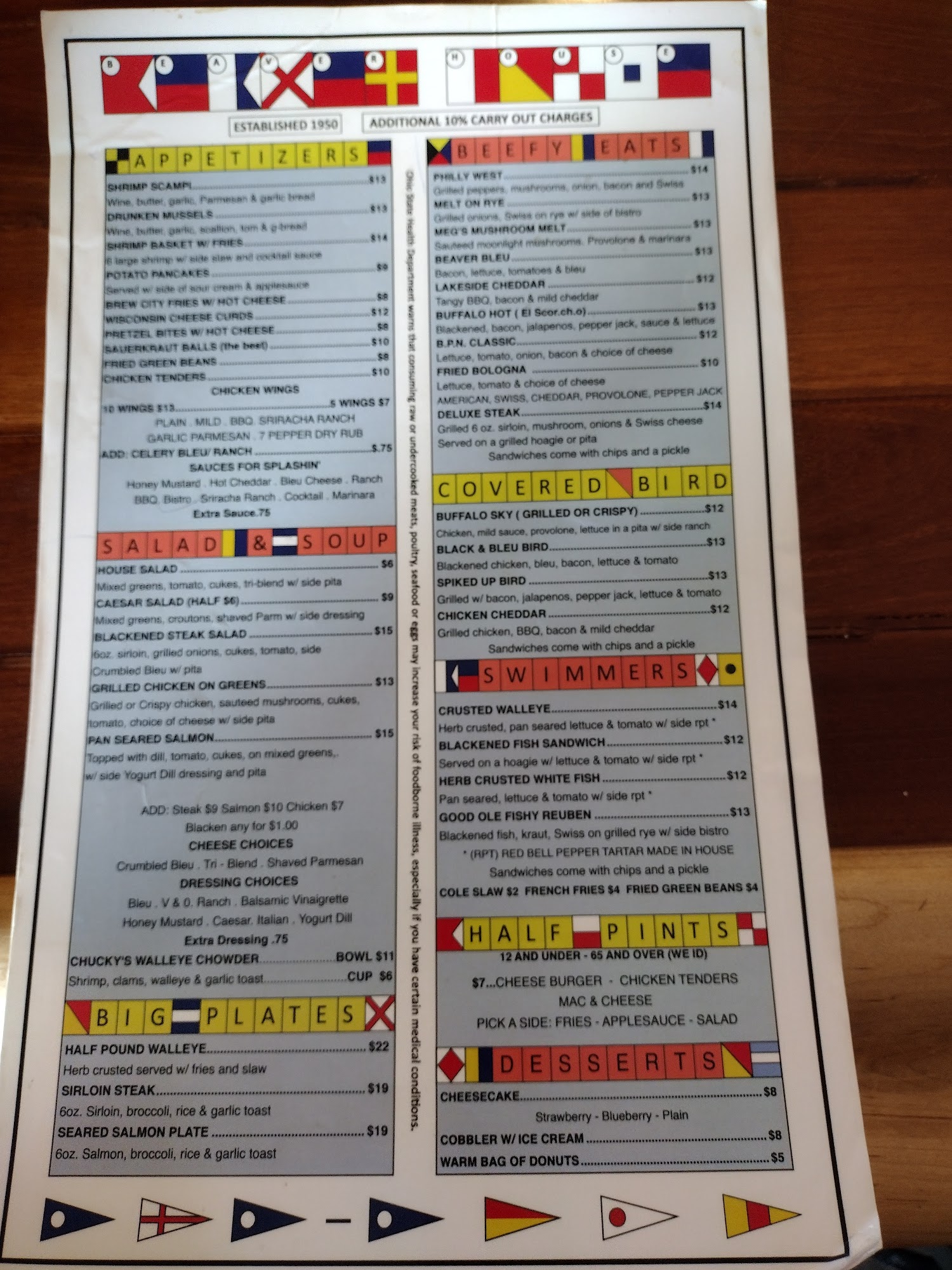 Beaver House Menu