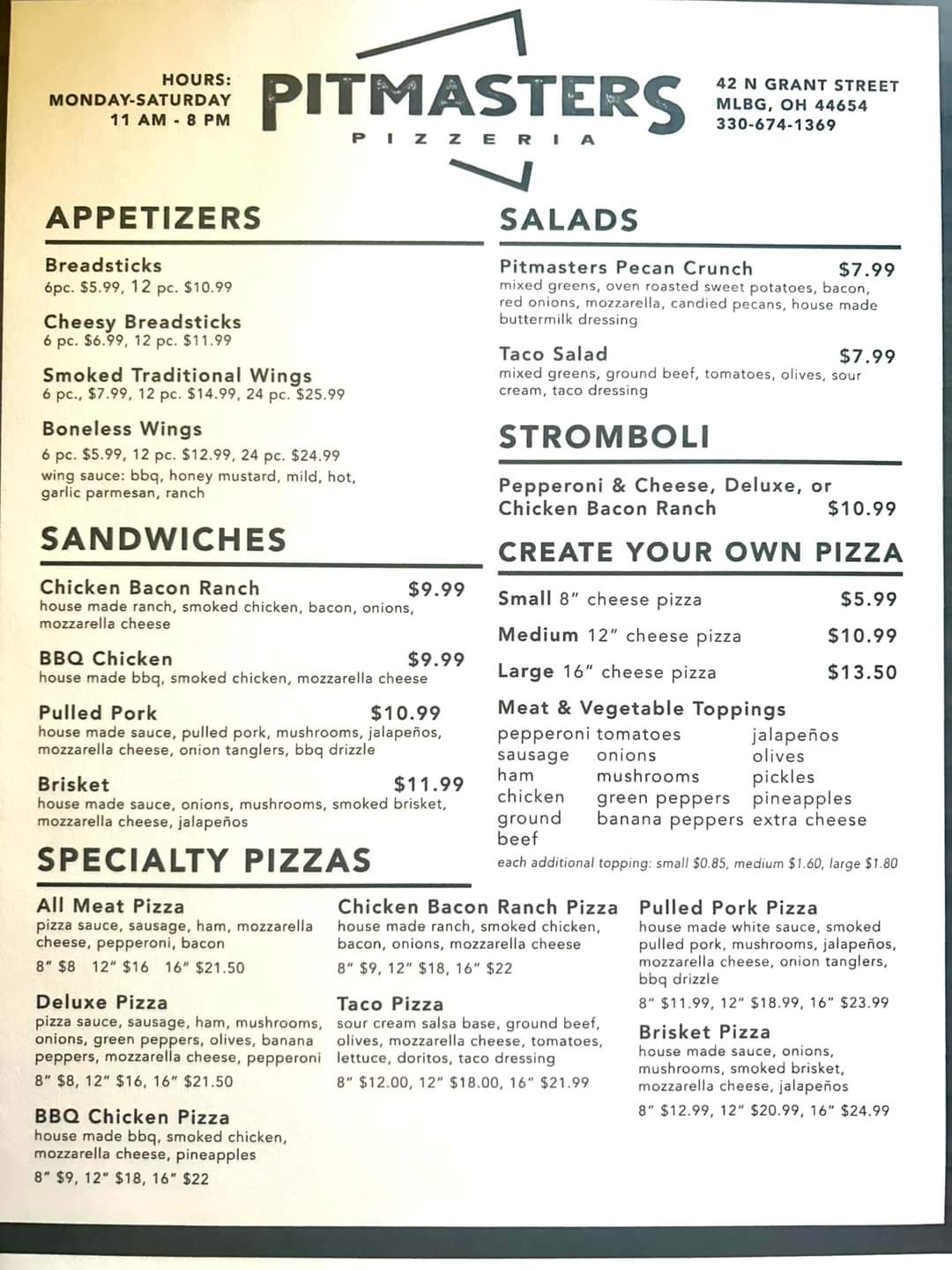 Pitmaster's Pizzeria, Millersburg Menu, Reviews (19), Photos