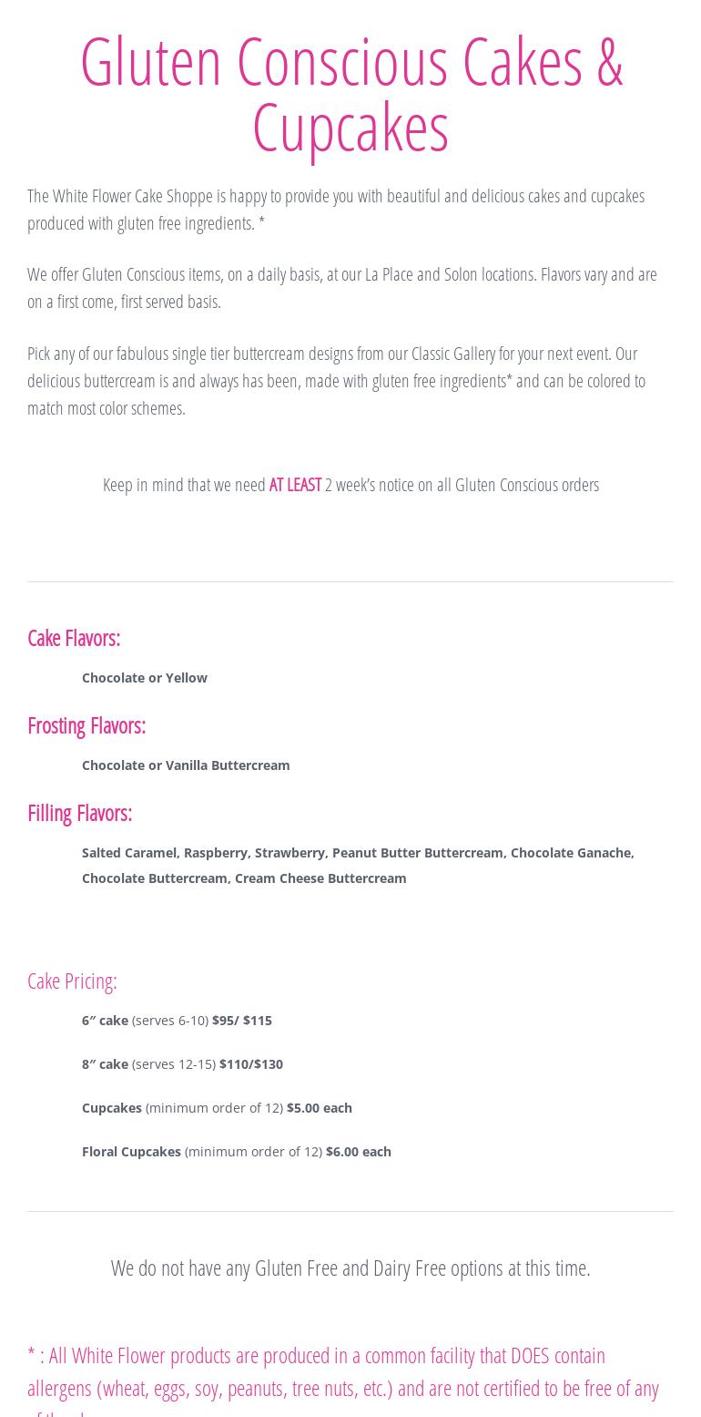 White Flower Cake Shoppe Menu