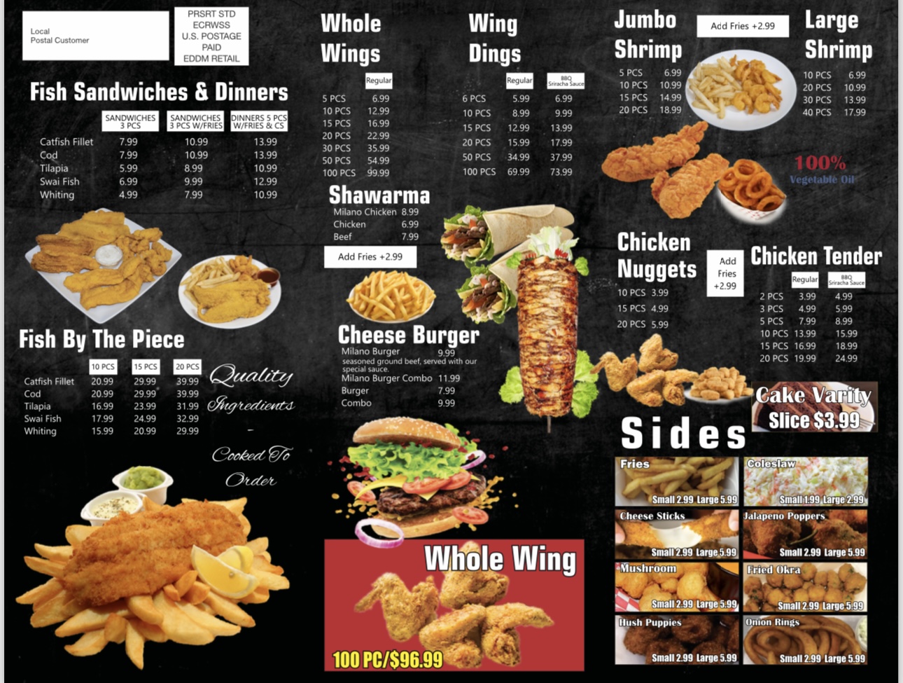 Milano’s Fish Chicken Shawarma Menu